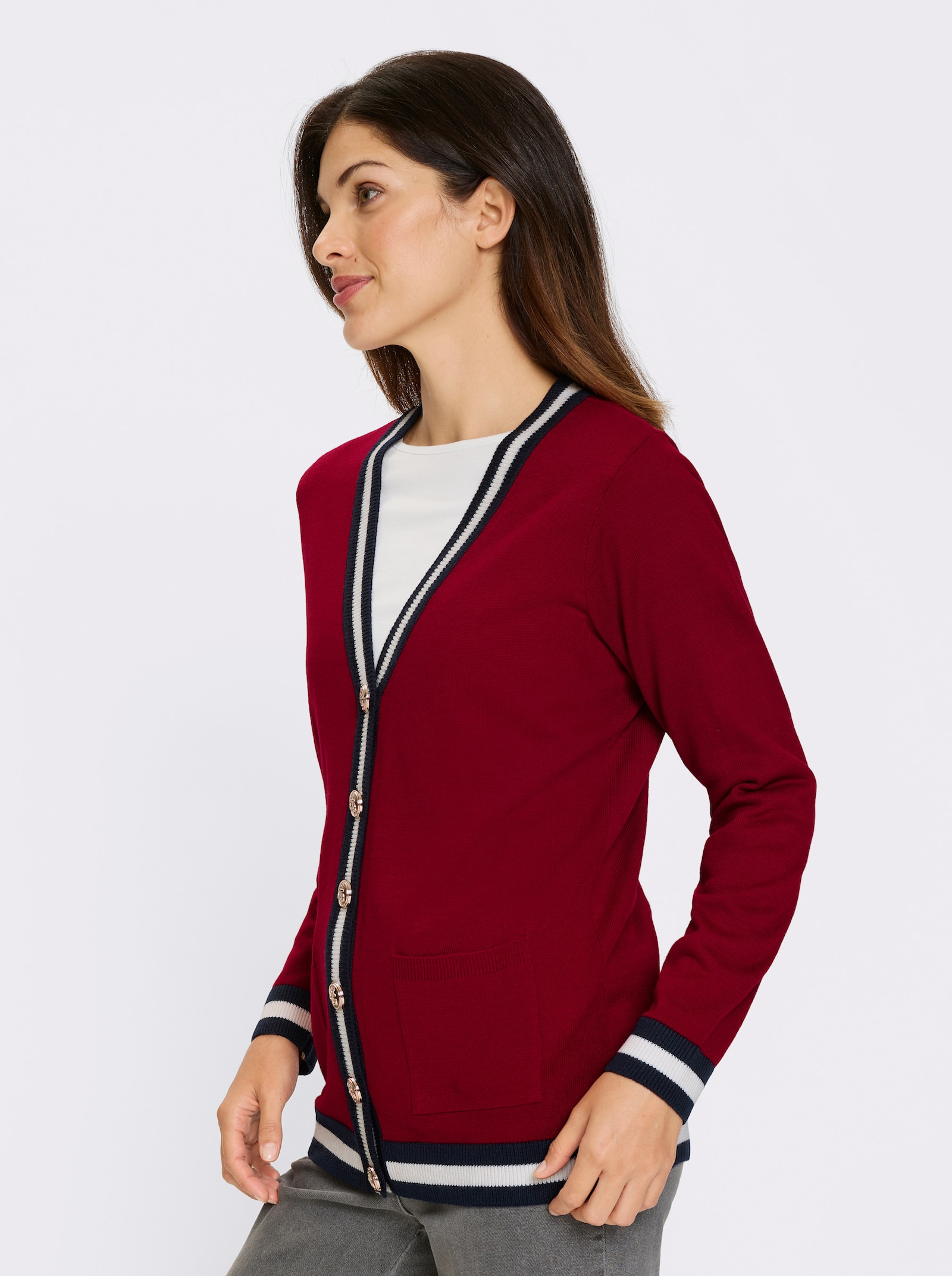 Pletený kardigan - Červená – námornícka modrá