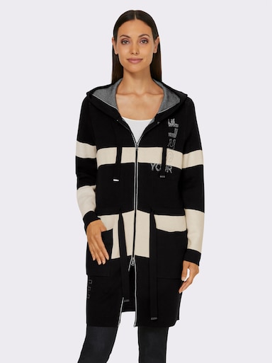 heine Kapuzenstrickjacke - elfenbein-schwarz-gemustert