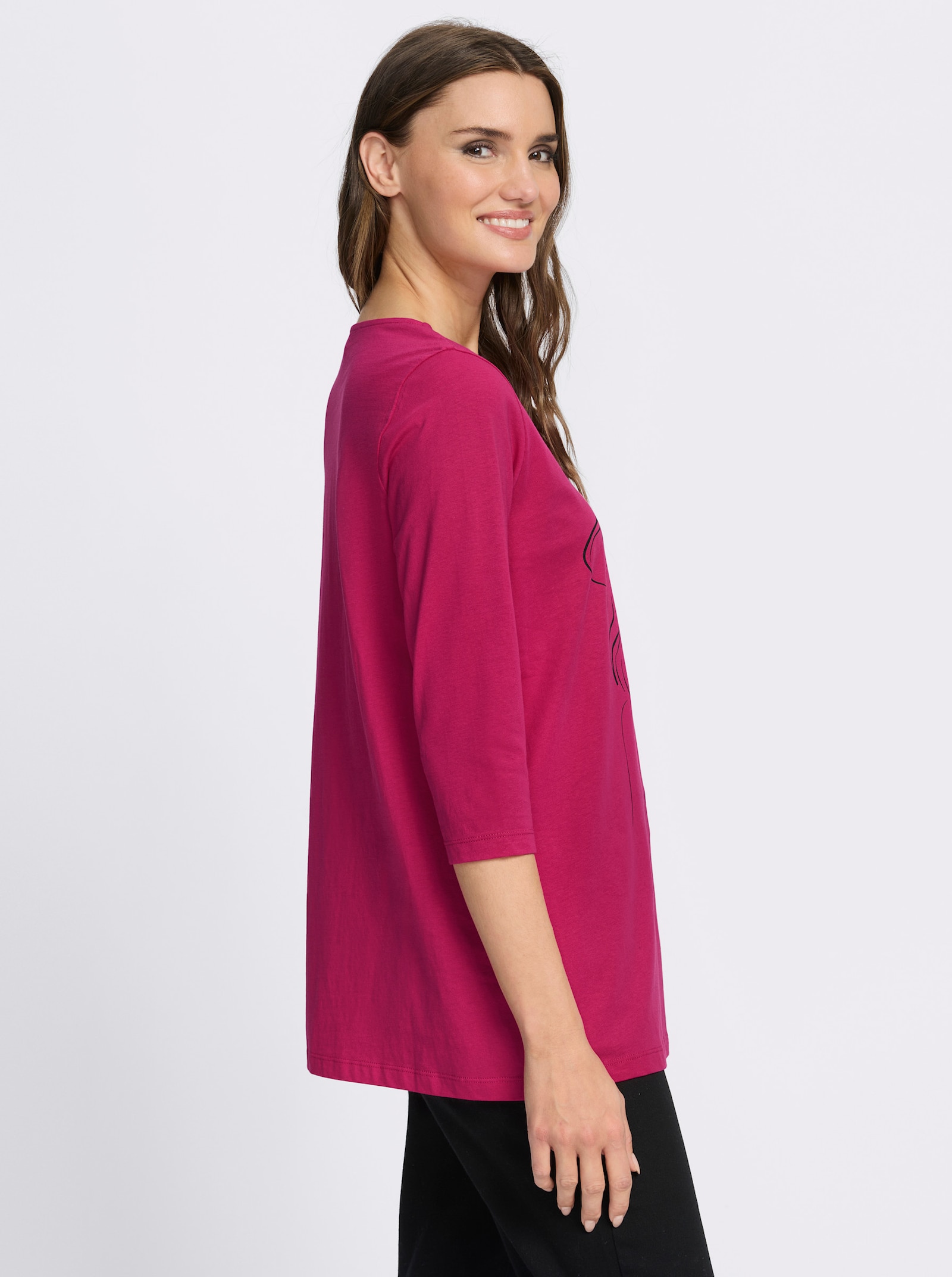 Longshirt mit Folien-Print vorne - pink-schwarz