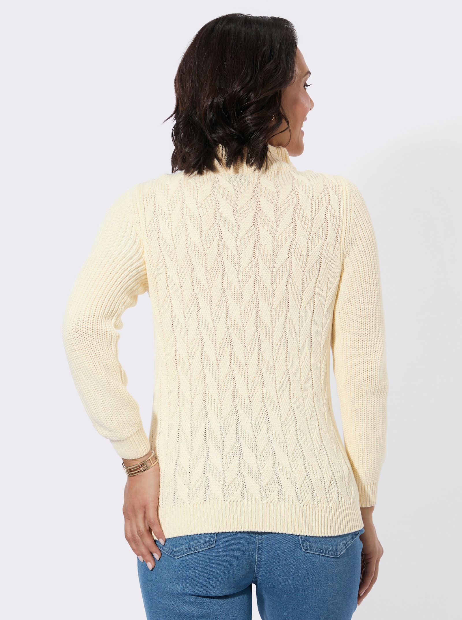 Langarm-Pullover mit Zopfmuster - champagner