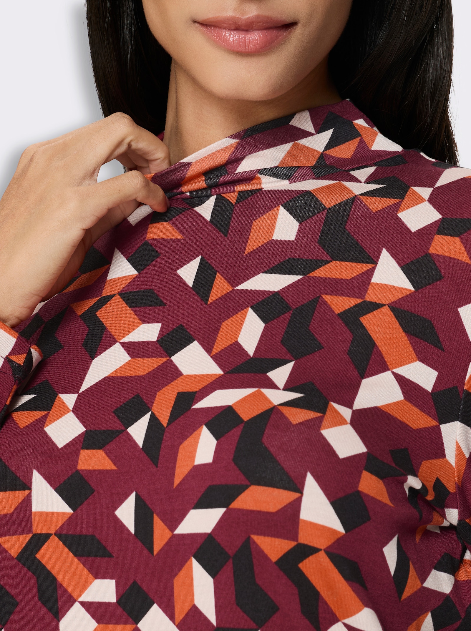 heine Stehkragenshirt mit Grafik-Print - dunkelrot-champagner-bedruckt
