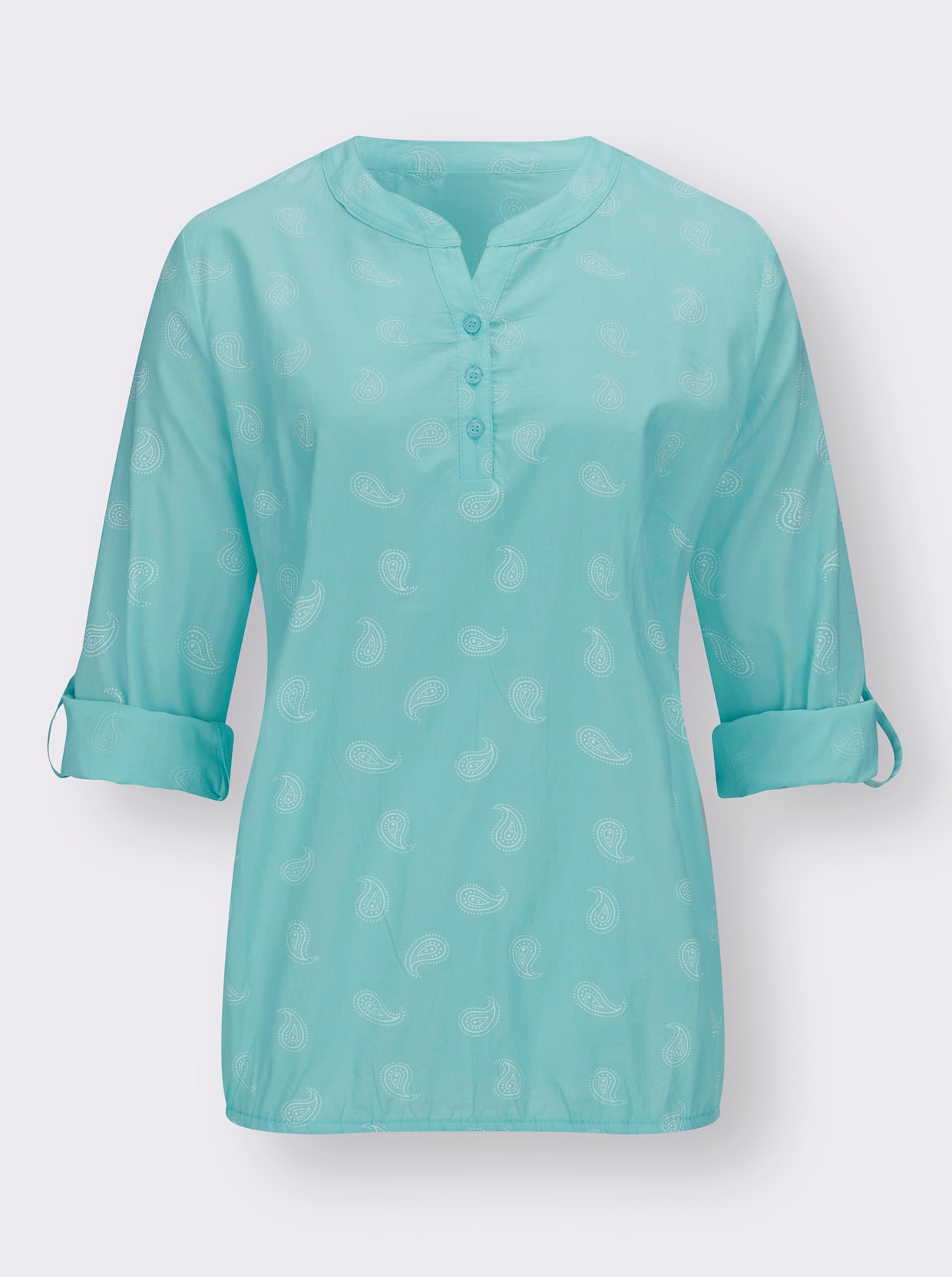 Comfortabele blouse - winterturquoise geprint