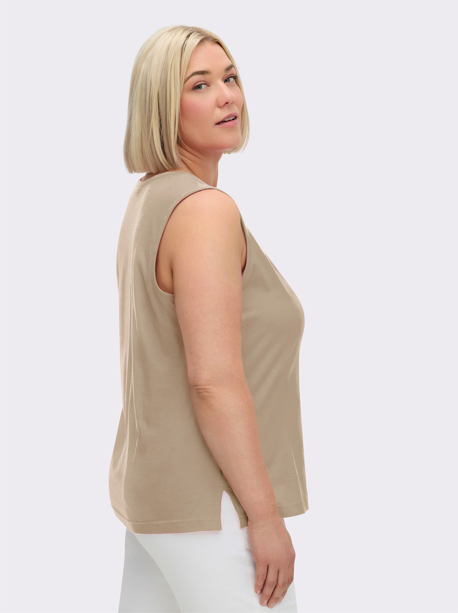 Shirttop mit Seitenschlitzen - beige