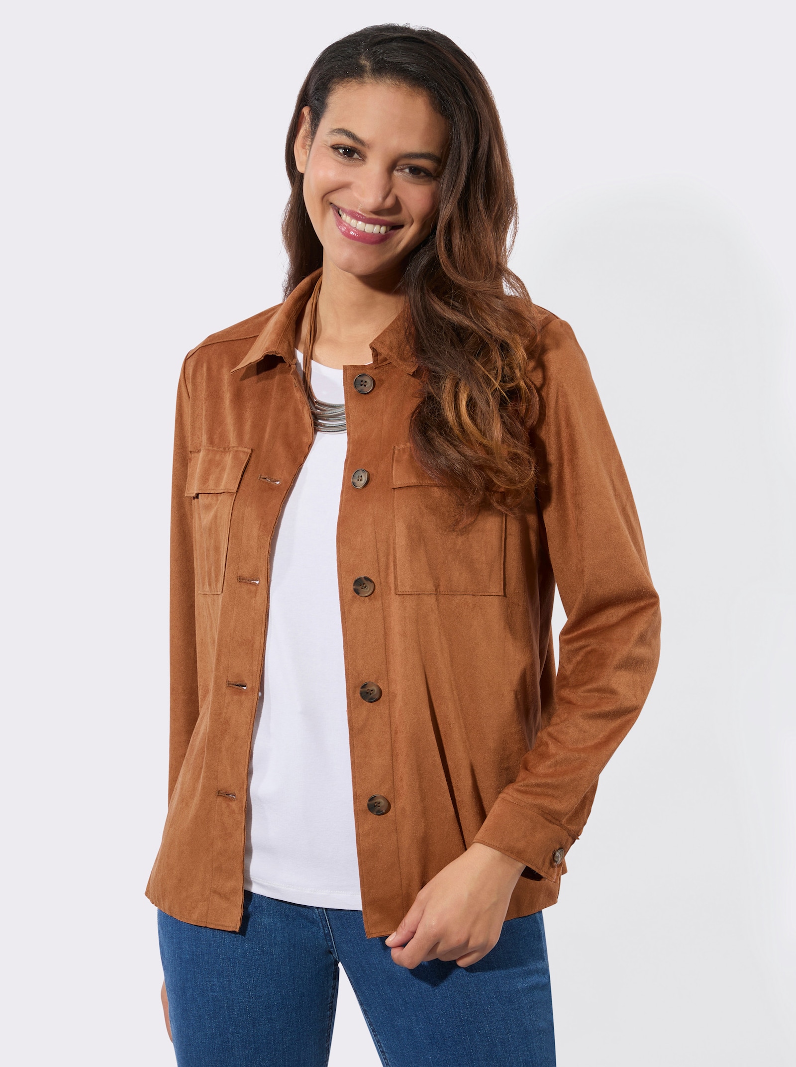 Lederimitat-Blazer mit Schultersattel - cognac