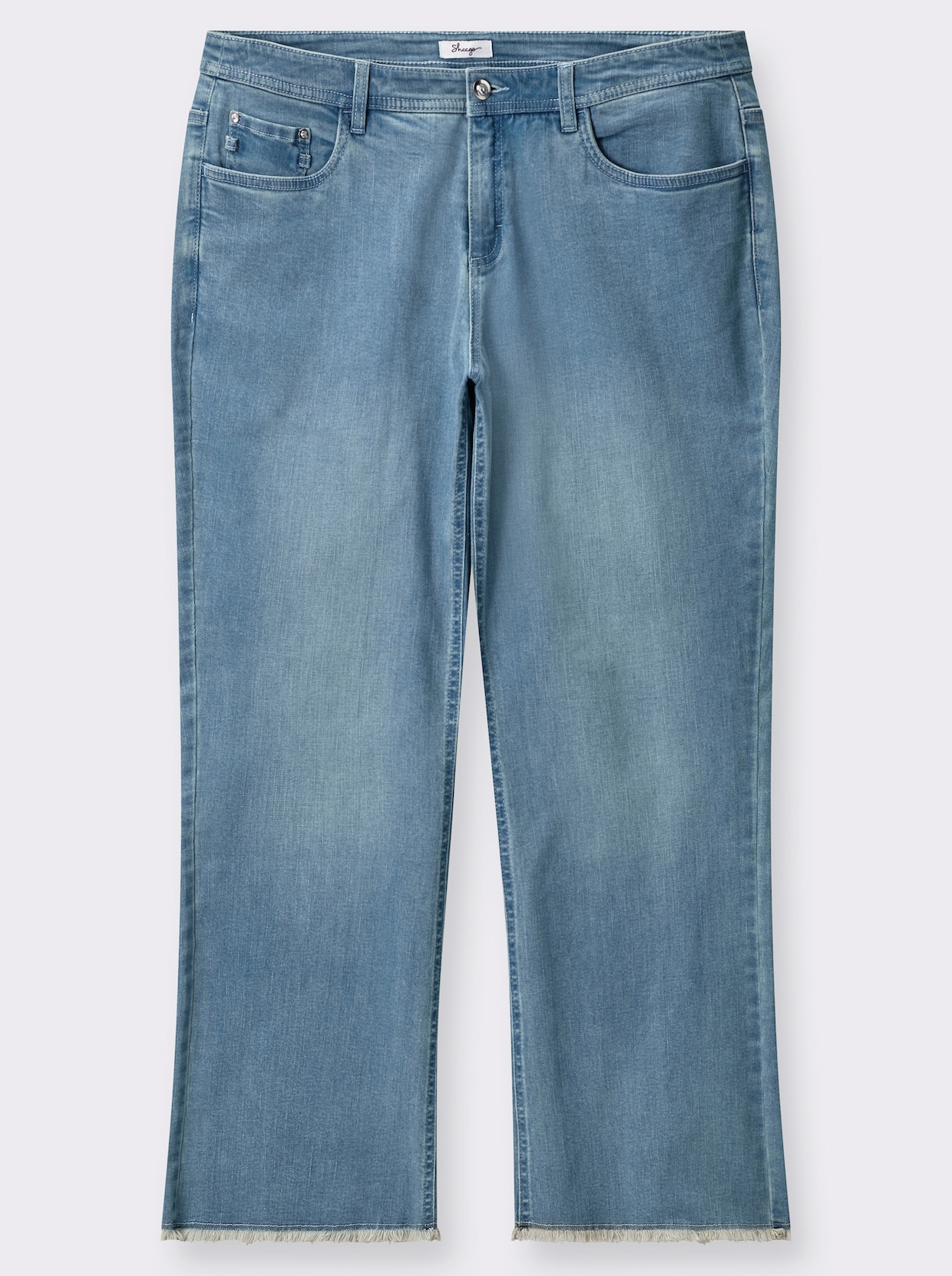 sheego Bootcut-Jeans mit Fransensaum - blue-bleached