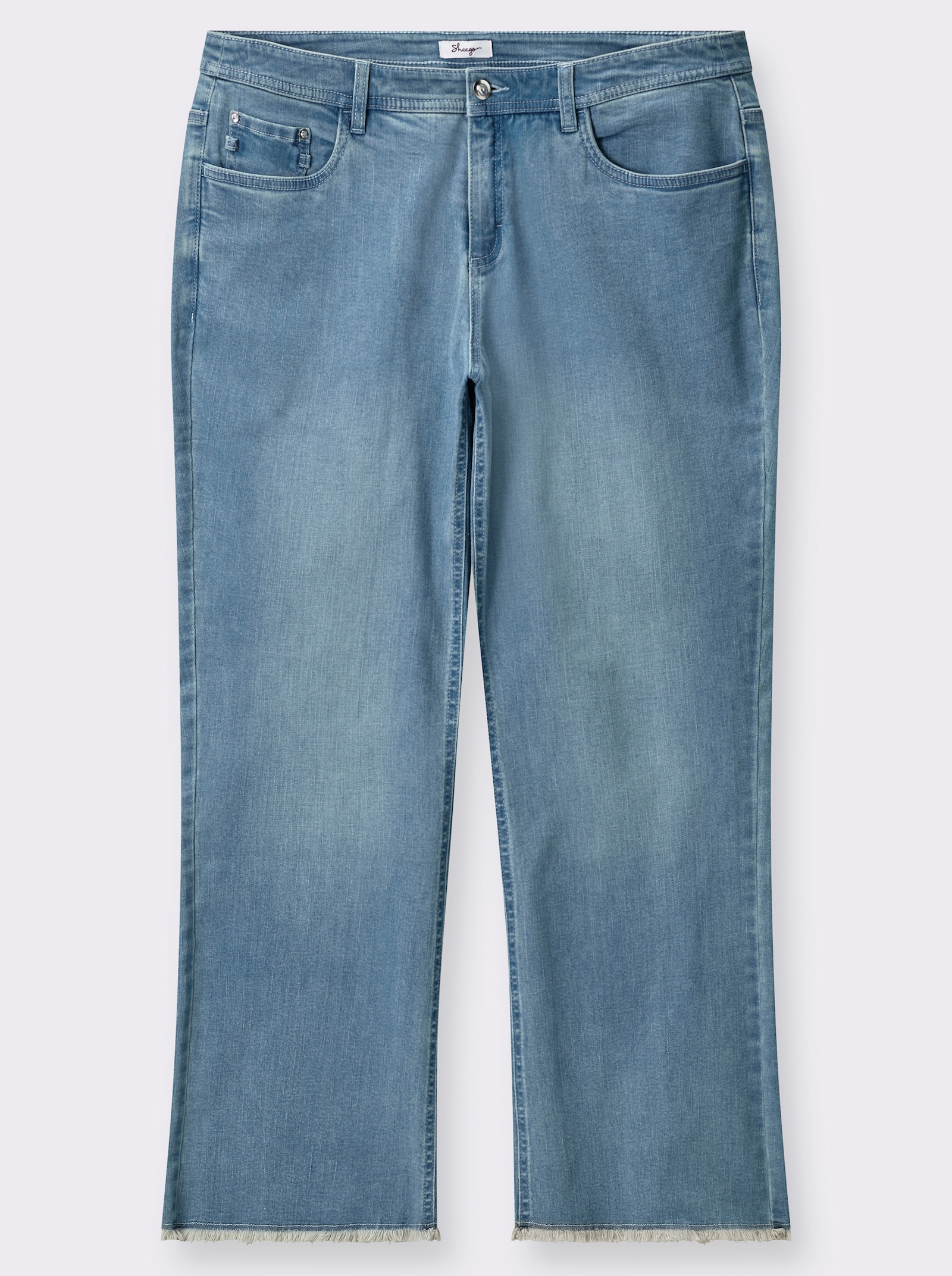 sheego Bootcut-Jeans mit Fransensaum - blue-bleached