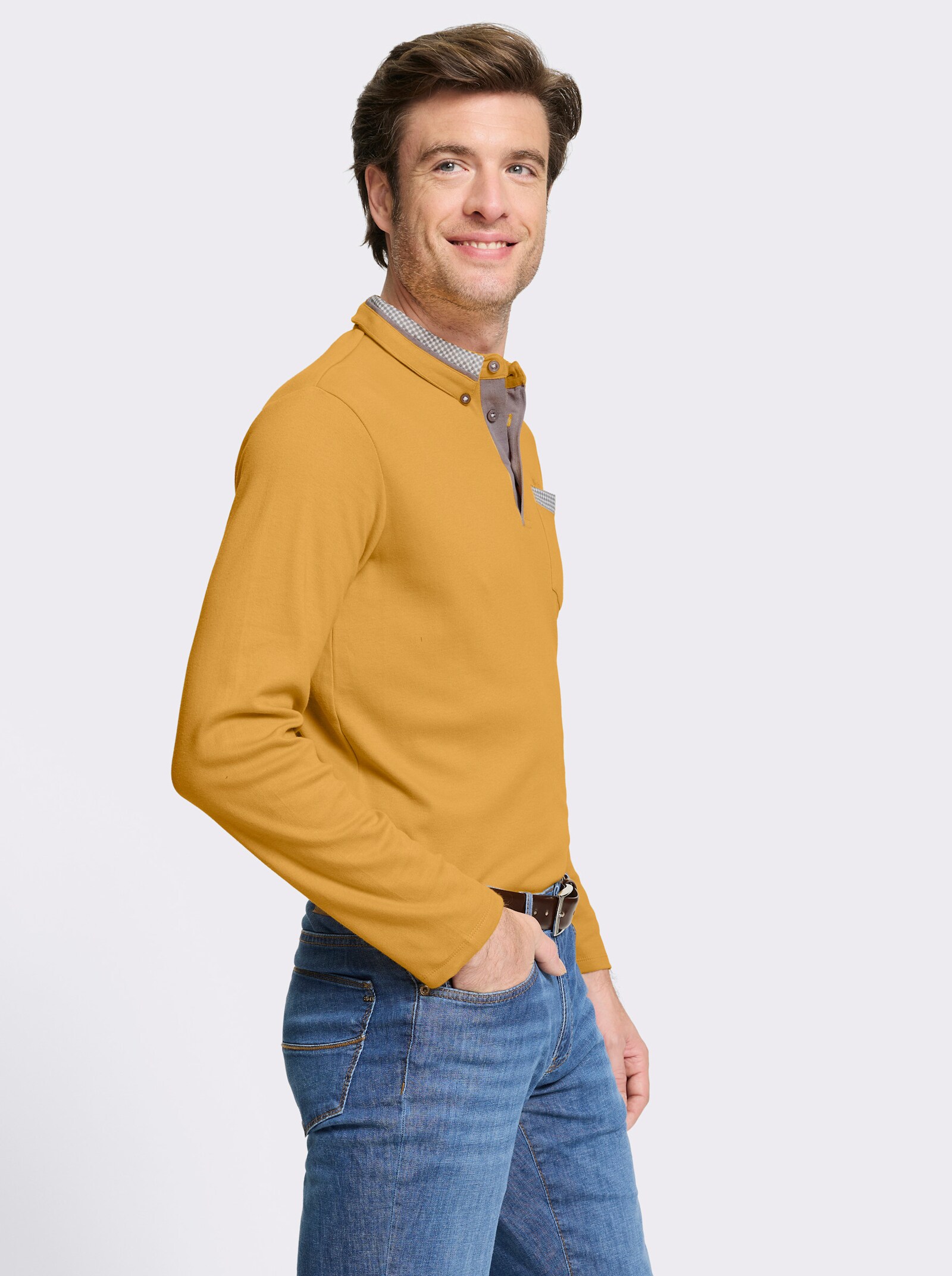 Marco Donati Langarmshirt mit Button-Down-Kragen - ocker