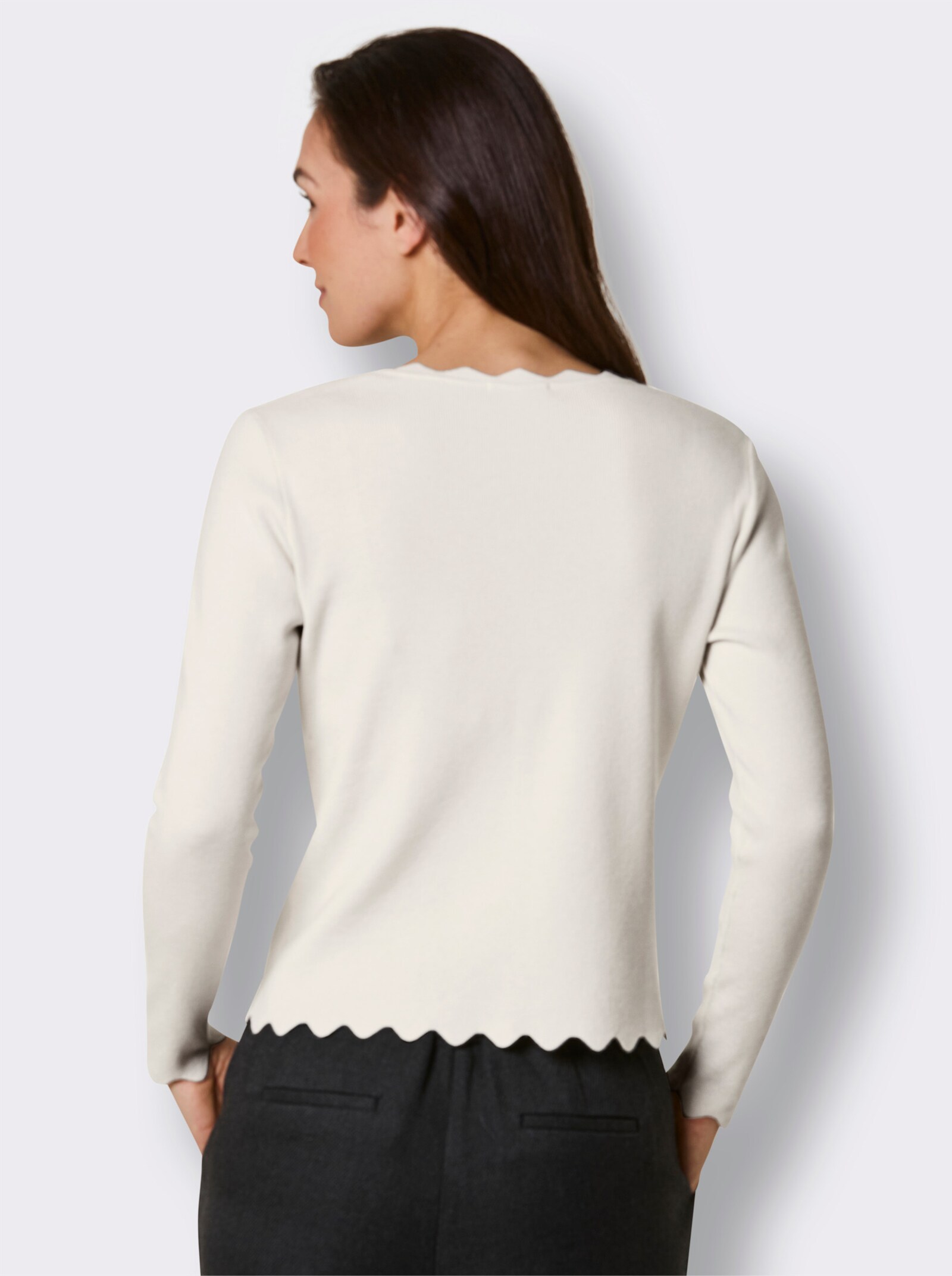 CREATION L PREMIUM Langarm-Pullover mit abnehmbarer Spange - ecru