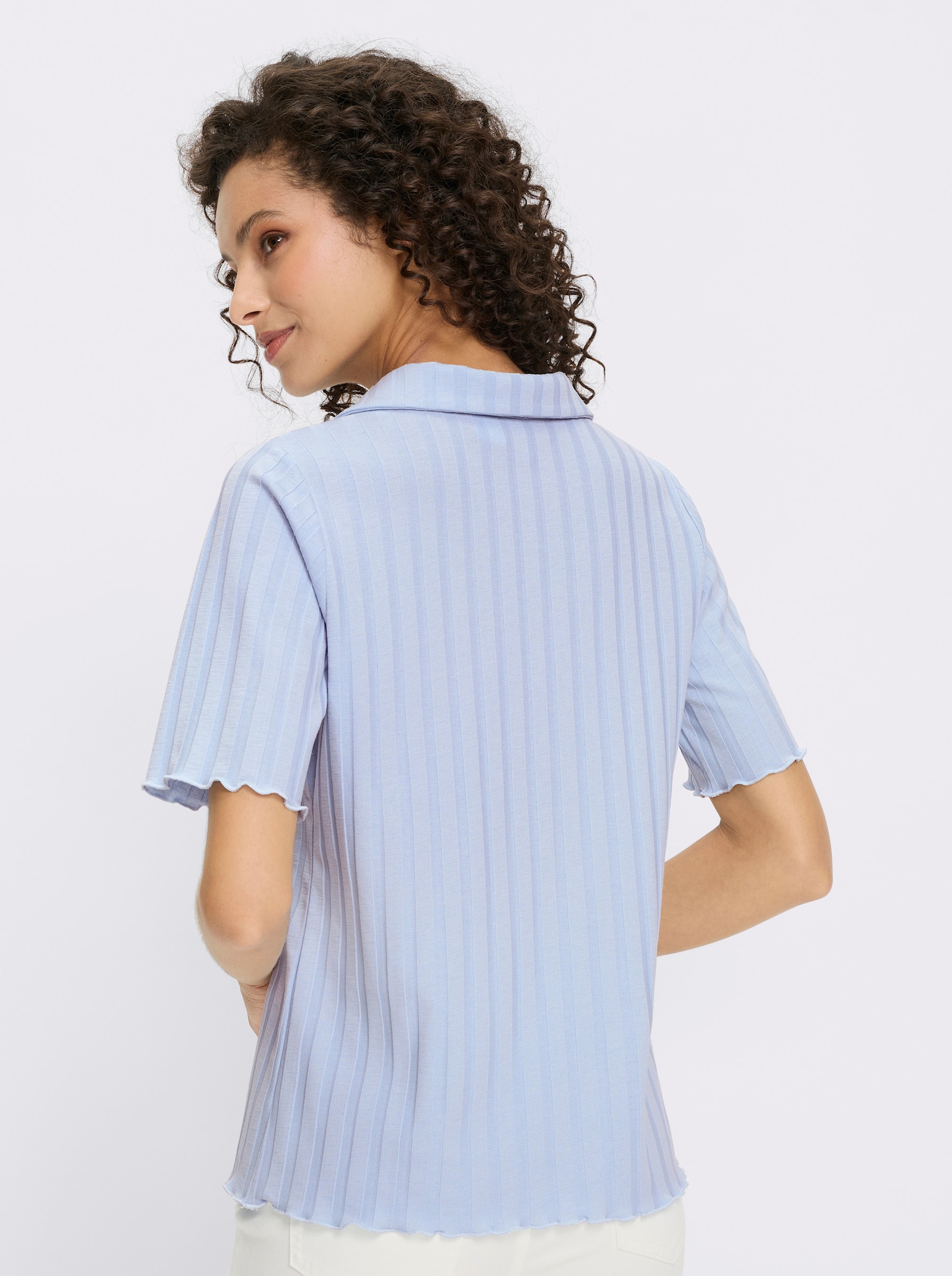 heine Kurzarmshirt mit Wellenkanten - hellblau