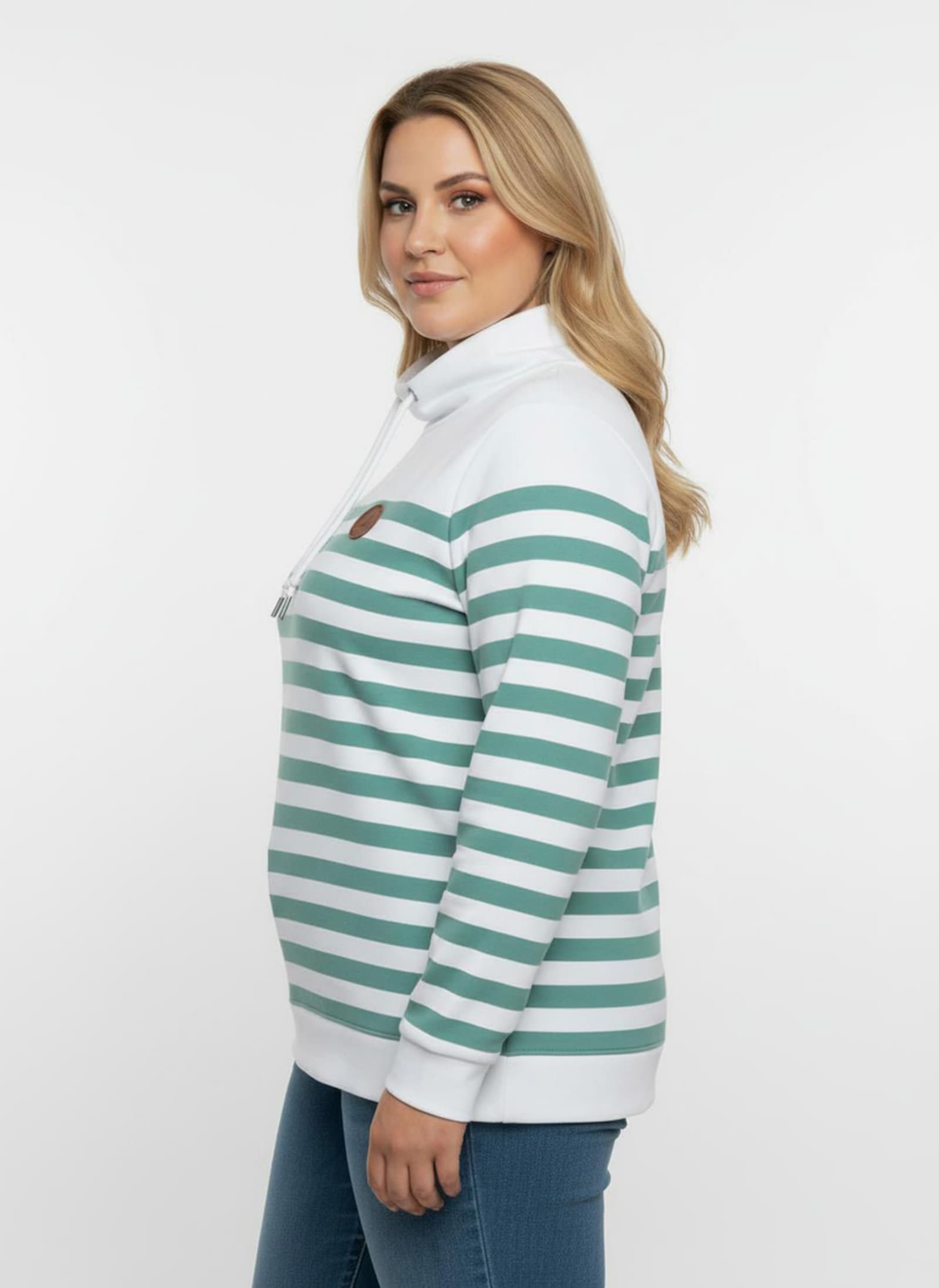 Sweatshirt mit verlängertem Rückteil - weiß-ozean-geringelt