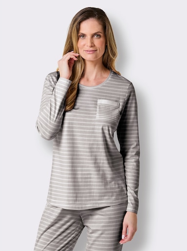 wäschepur Schlafanzug-Shirt - steingrau-weiß-geringelt