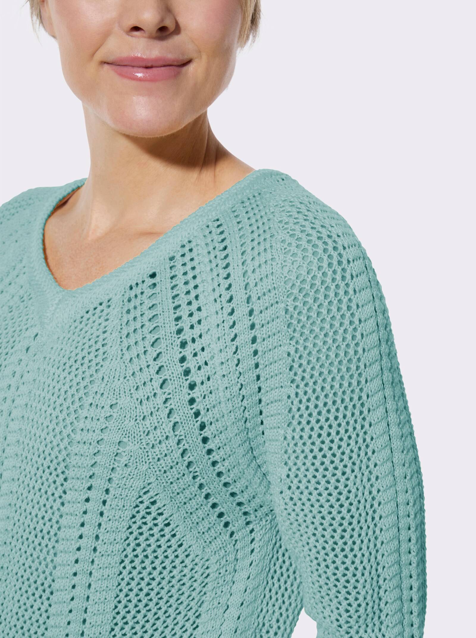 Ajourpullover mit Raglanärmel - mint