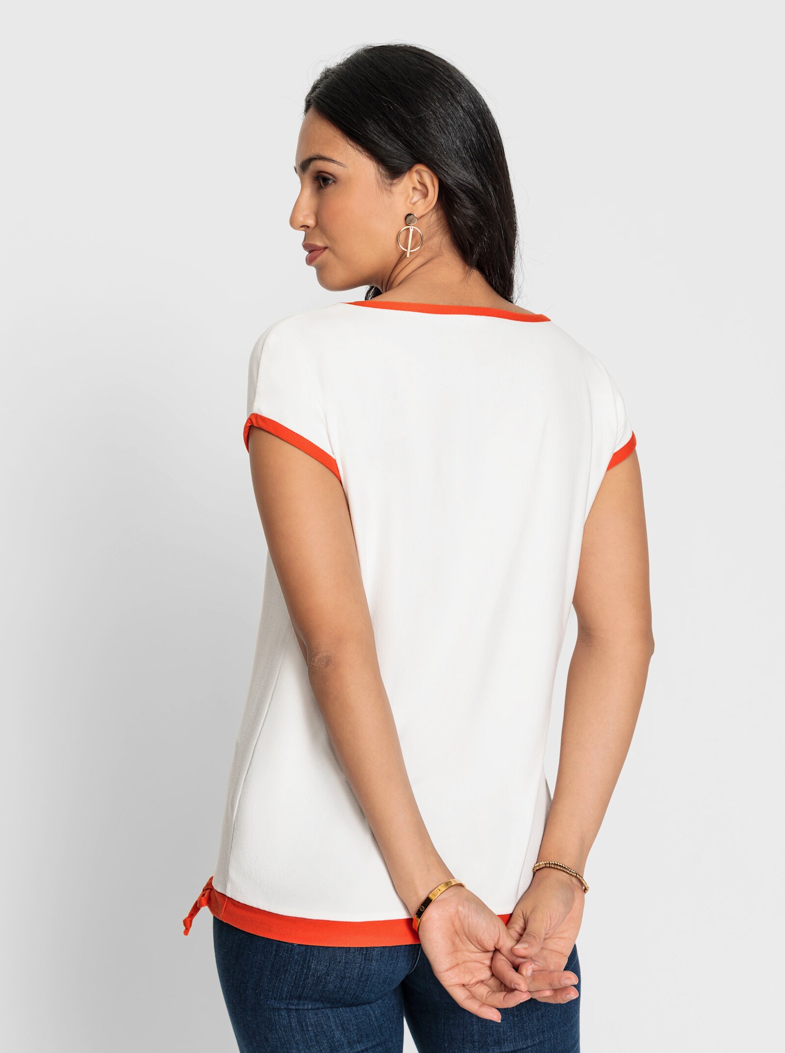 Print-Shirt mit U-Boot-Ausschnitt - ecru-orange-bedruckt