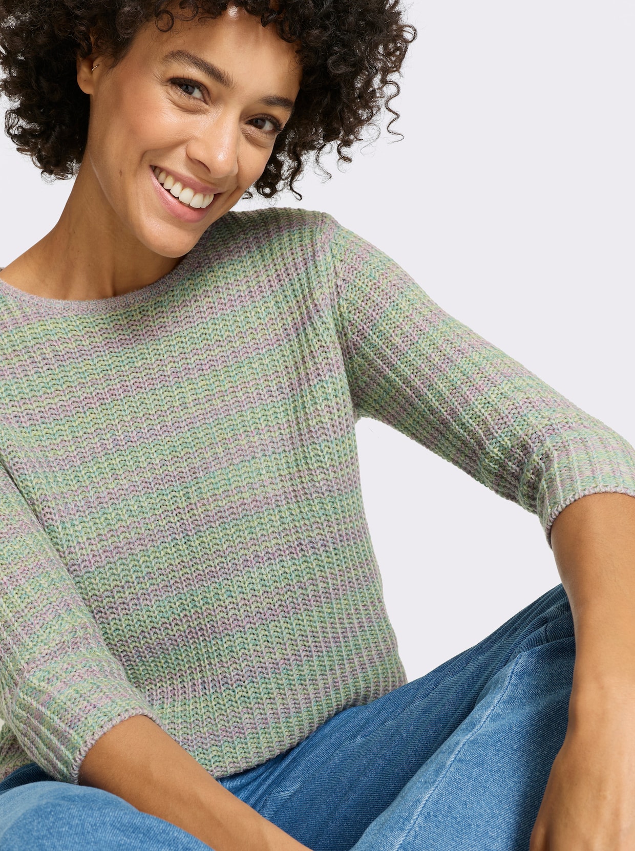 3/4 Arm-Pullover - ozean-ecru-meliert