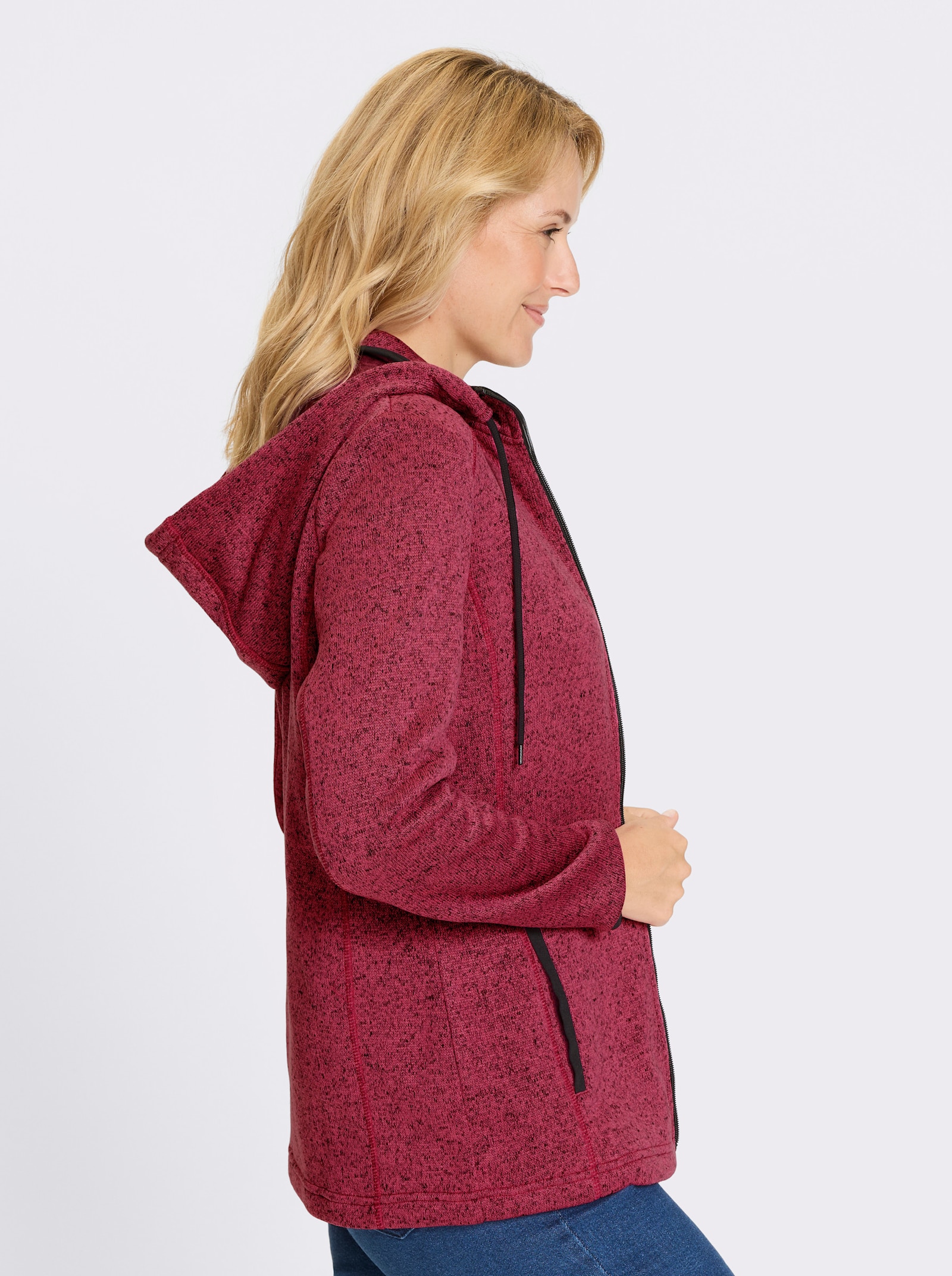 Strickfleecejacke mit Kapuze - fuchsia-schwarz-meliert
