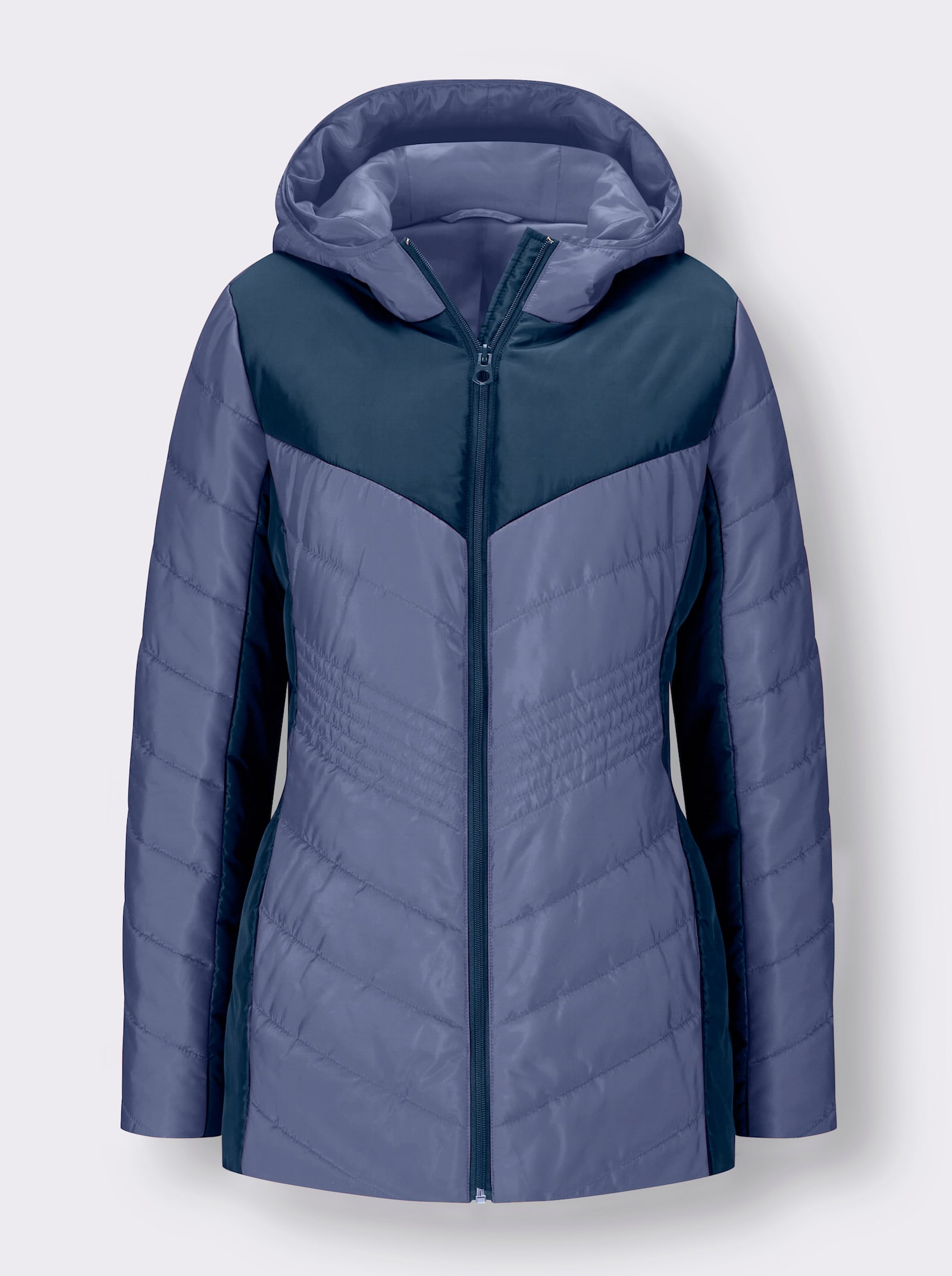 Gewatteerde jas met contrasterende accenten - duivenblauw/donkerblauw