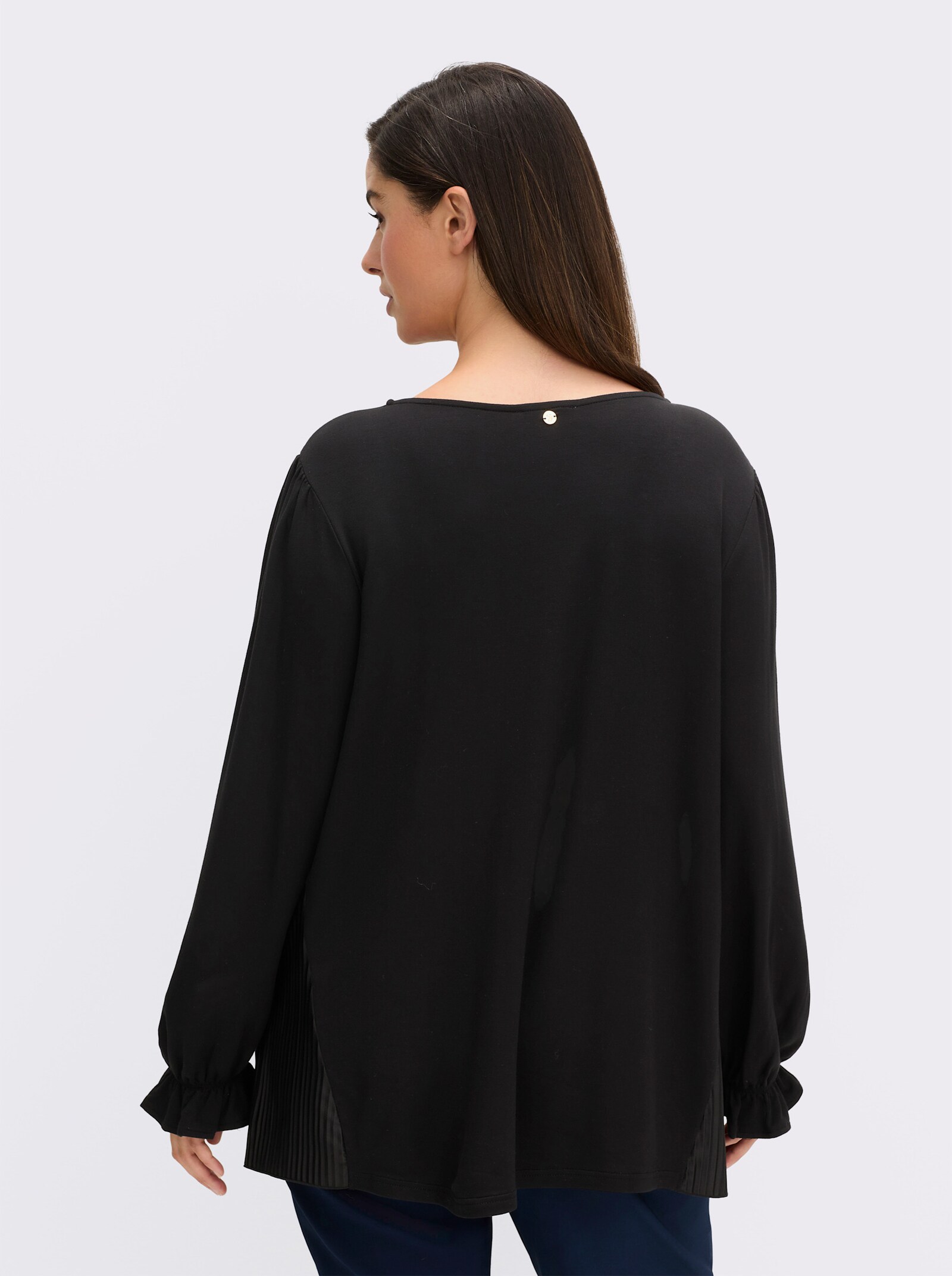 sheego Sweatshirt mit Ballonärmeln und Rundhalsausschnitt - schwarz