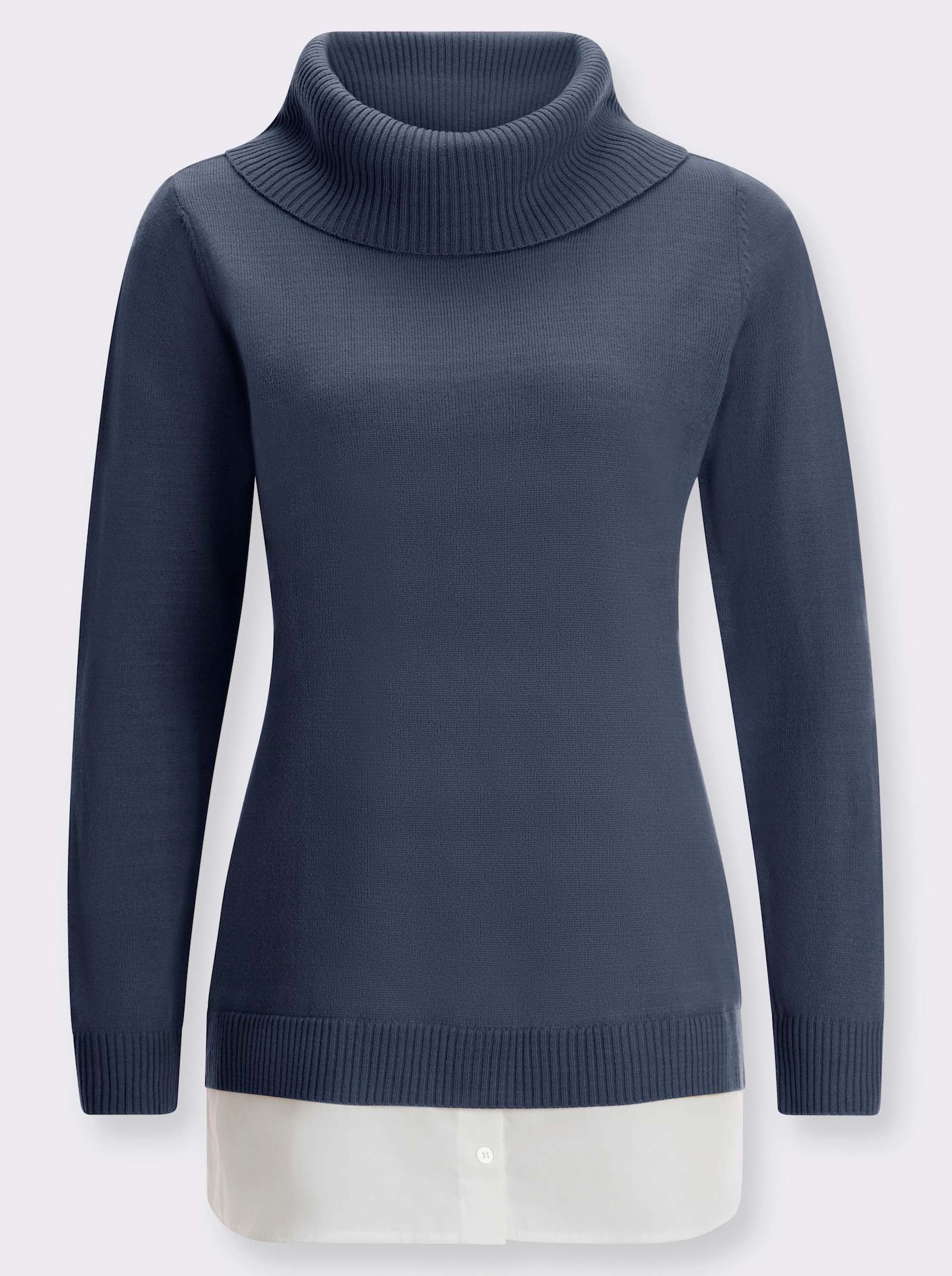 Pulóver 2v1, voľný rolákový golier - Dymová modrá – biela