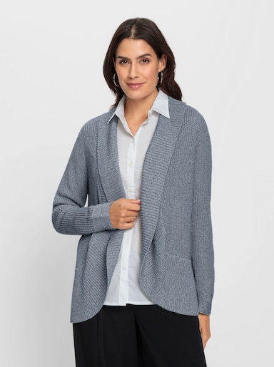 Strickjacke mit Schalkragen - rauchblau-meliert
