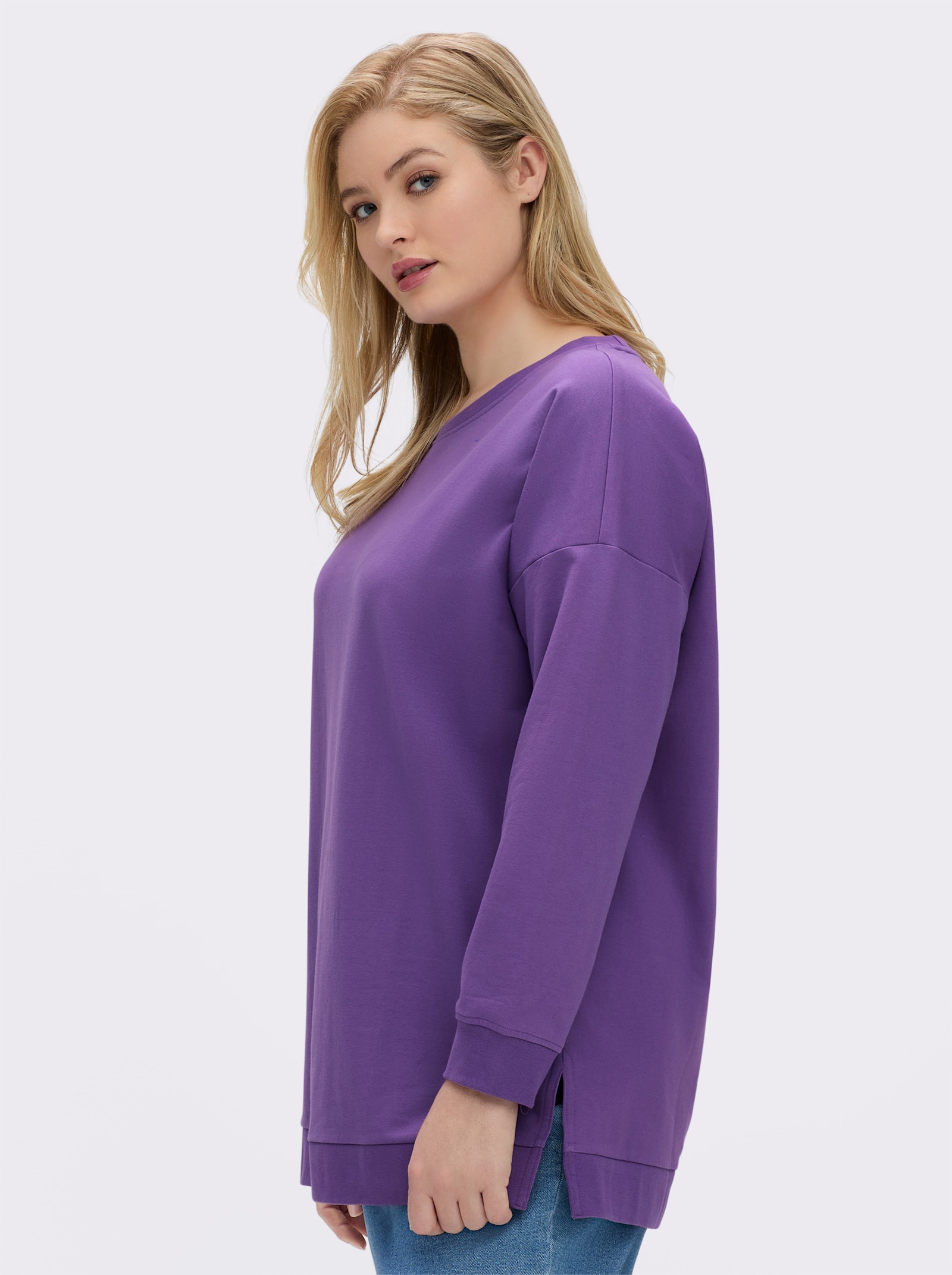 sheego Longsweatshirt mit Ripp-Abschlüssen - lila