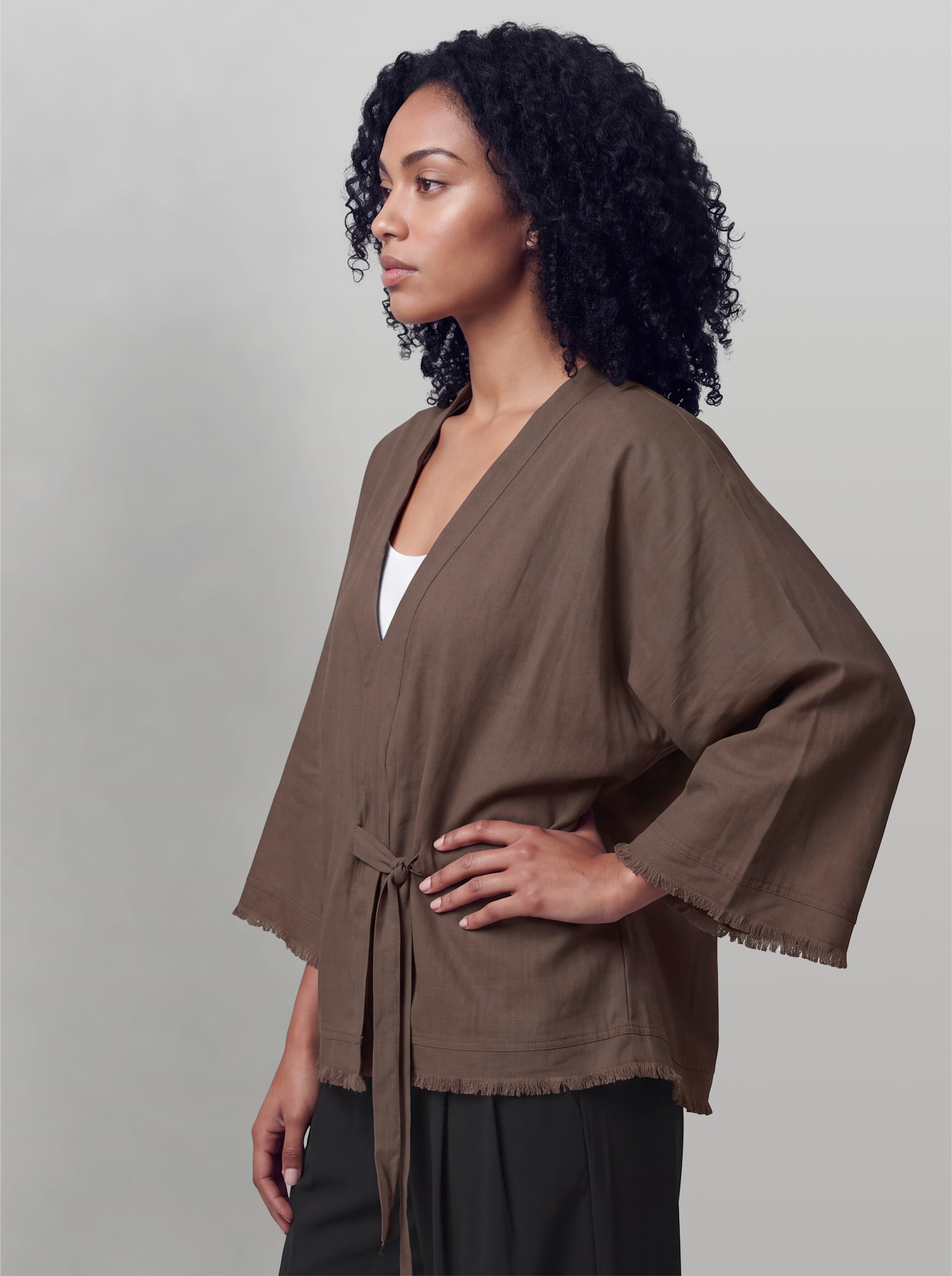 heine Blusenjacke mit Fransenborte - schoko