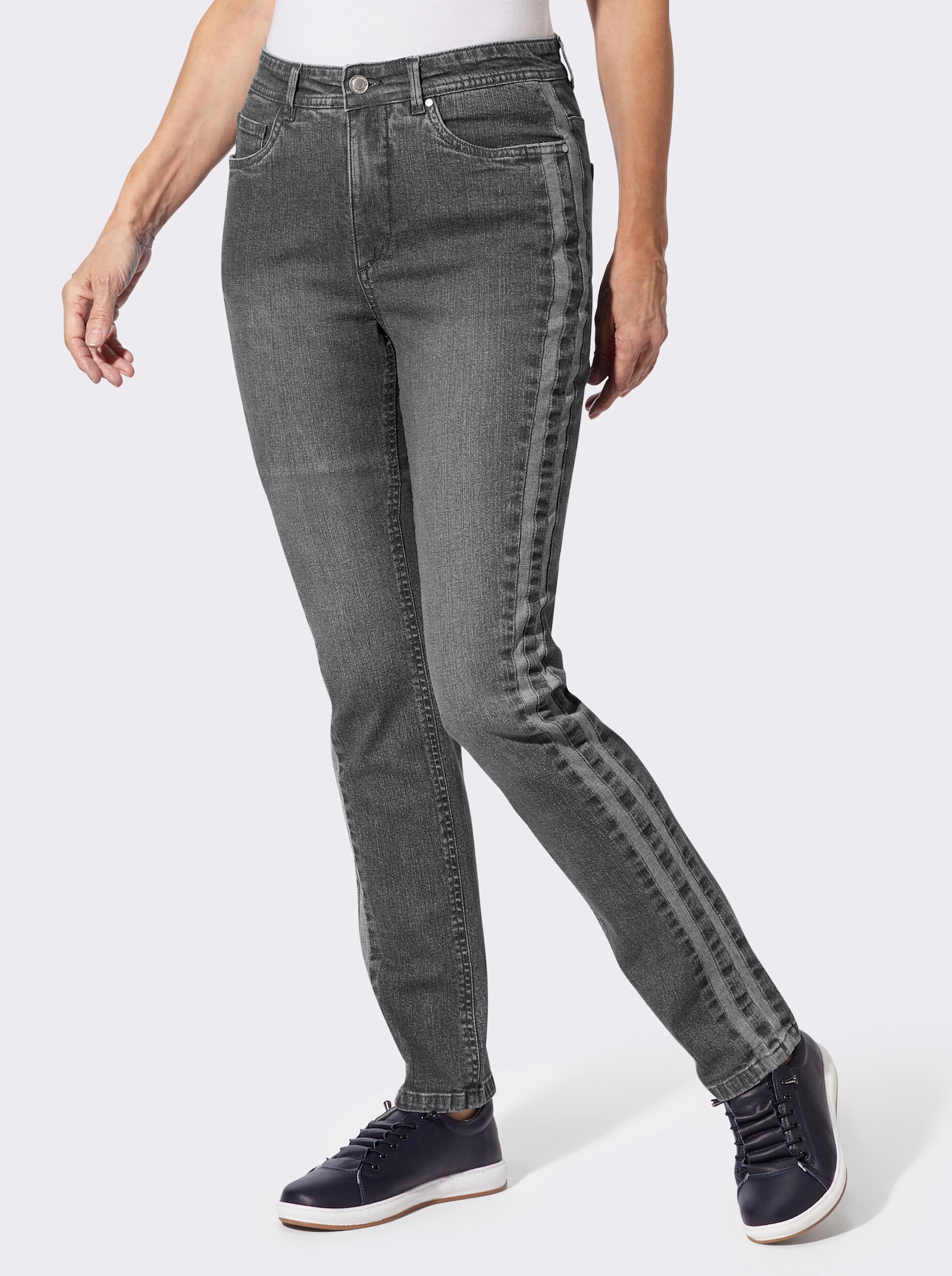 Gerade Jeans mit seitlichen Kontraststreifen - anthrazit-grey-denim