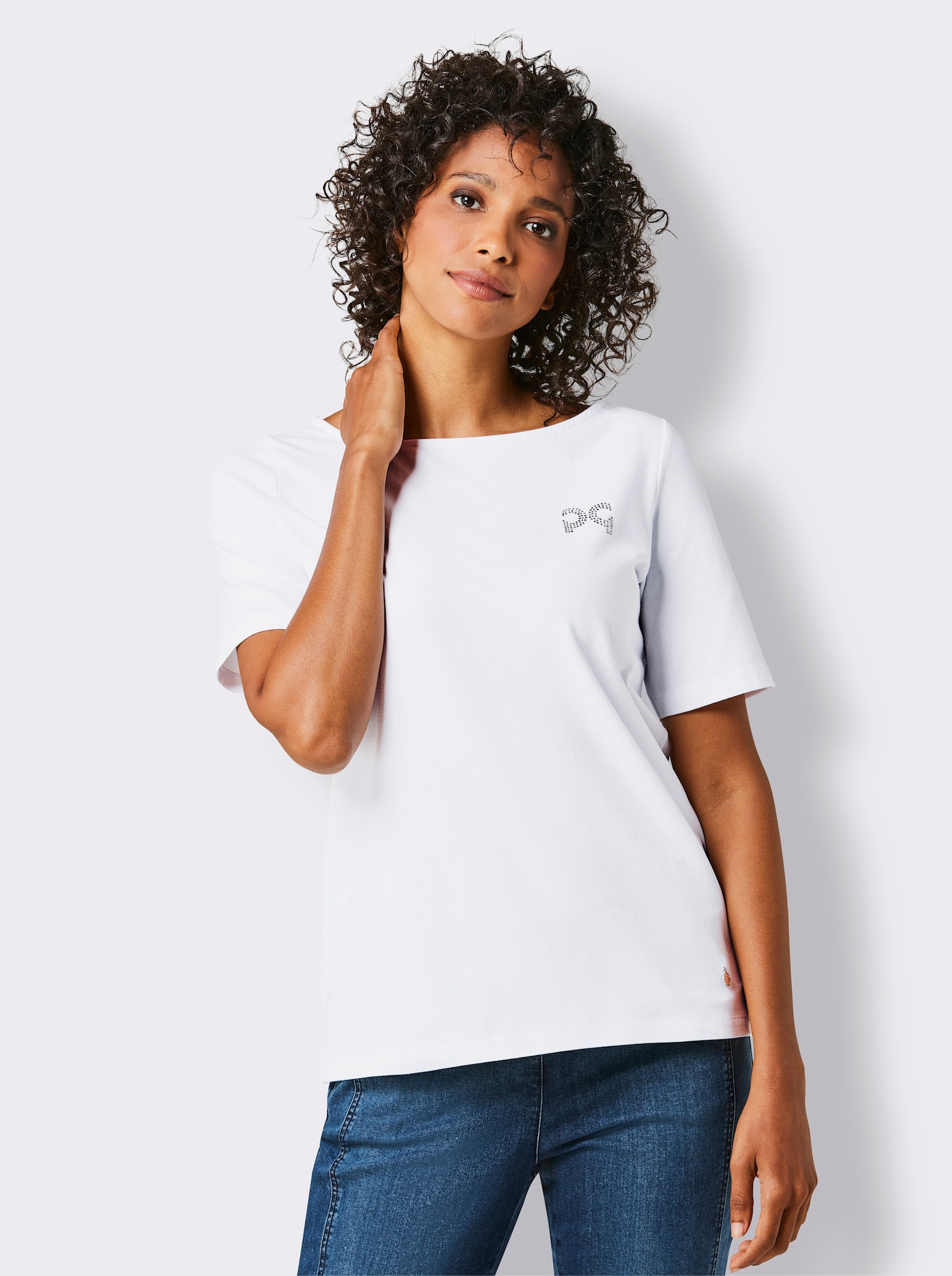 CREATION L PREMIUM Shirt met ronde hals en glitterapplicatie - wit