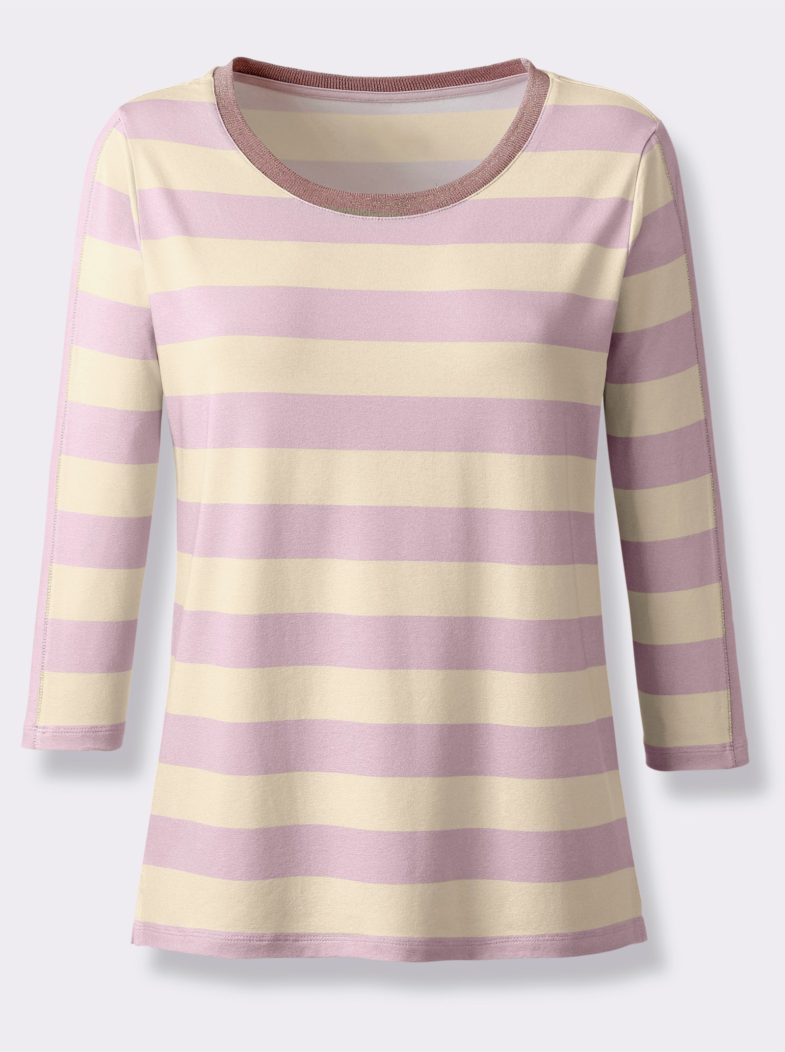 heine T-shirt à manches 3/4 avec fils brillants - rose-café au lait à rayures fines