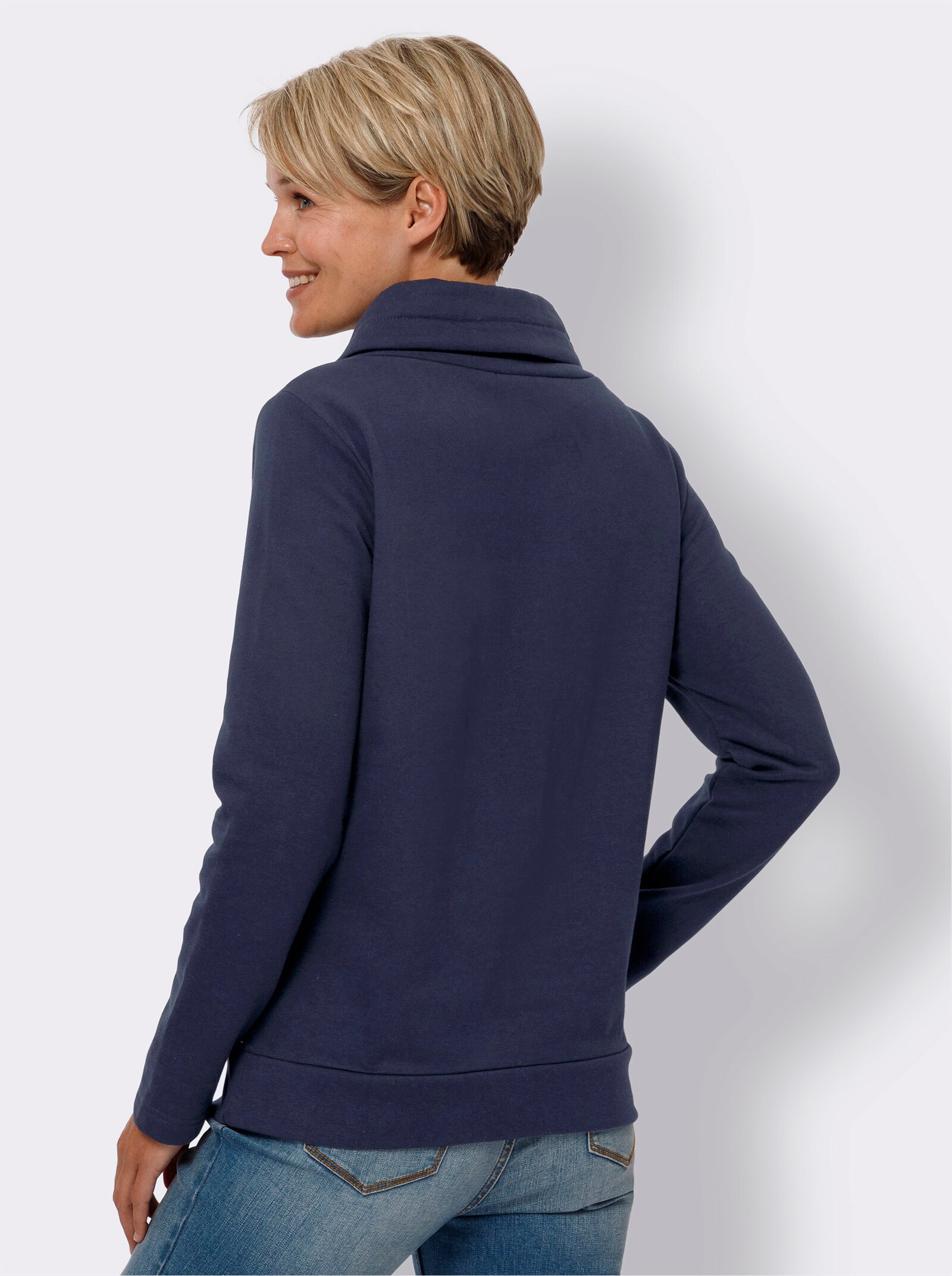 Sweatshirt met rolkraag - marine/ecru geprint