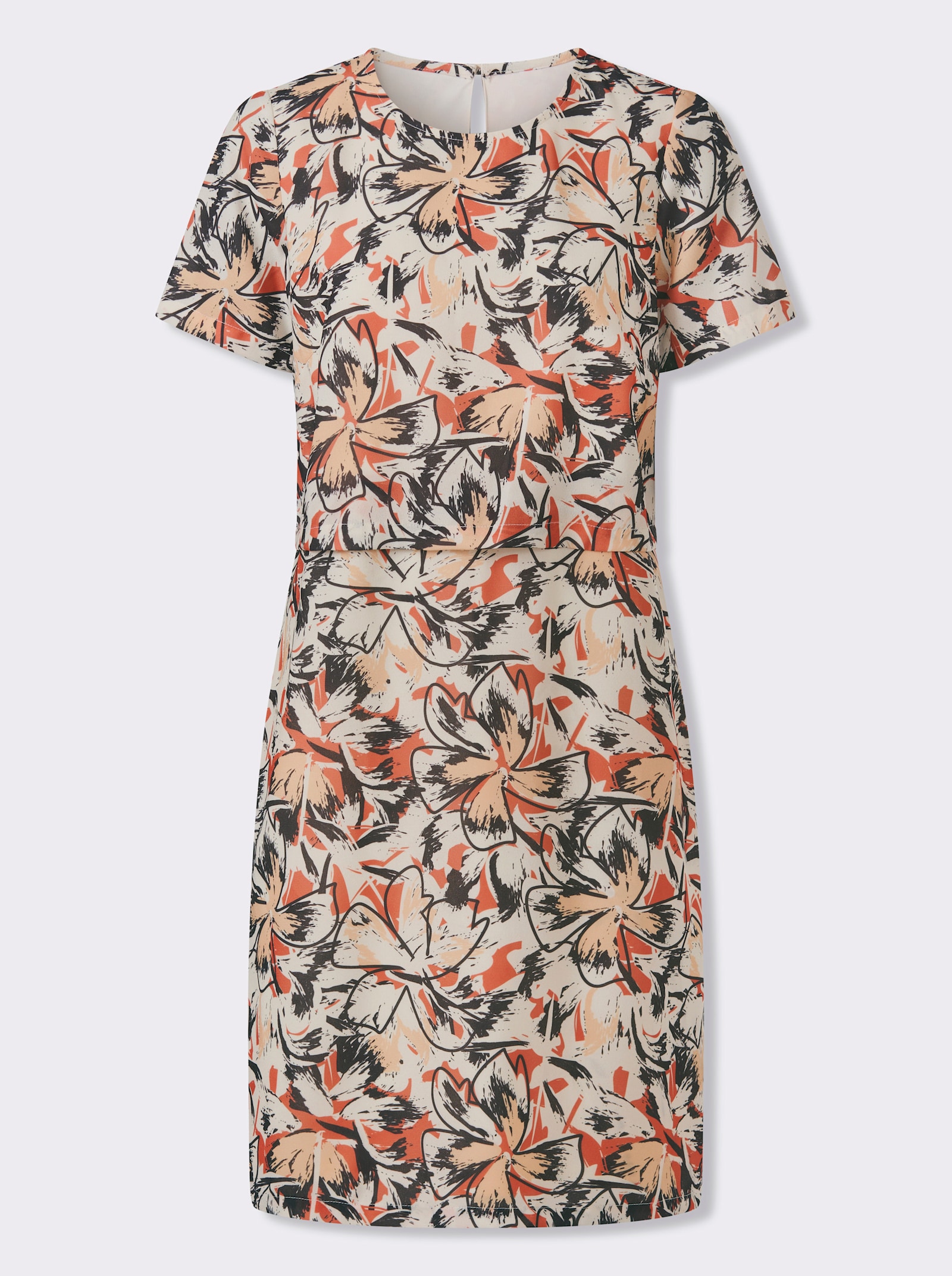 Druckkleid im Lagen-Look - champagner-papaya-bedruckt