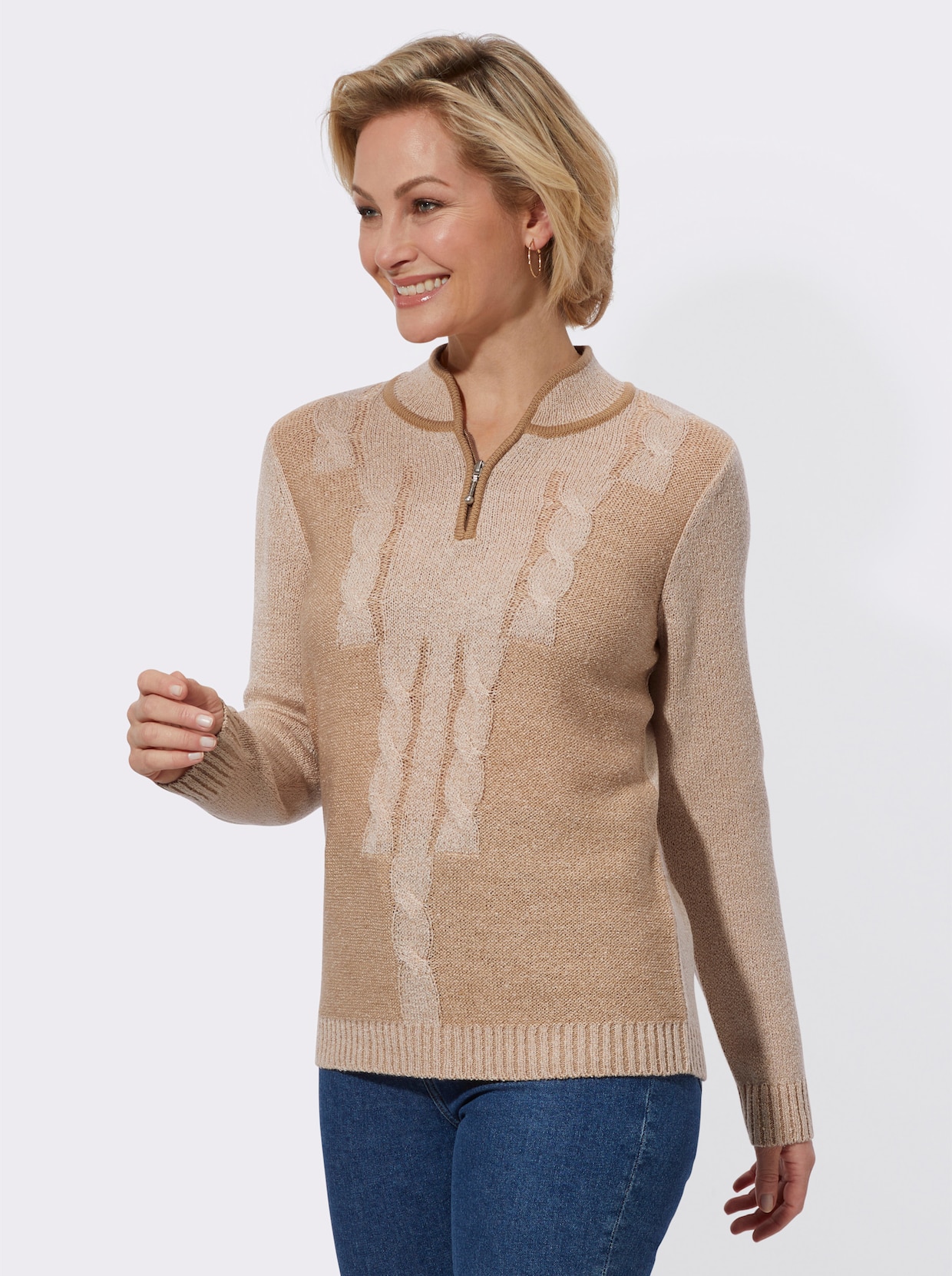 Bouclé-pullover - ivoor gemêleerd