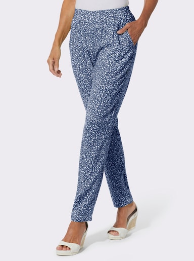Schlupfhose mit Dehnbund - jeansblau-weiß-bedruckt
