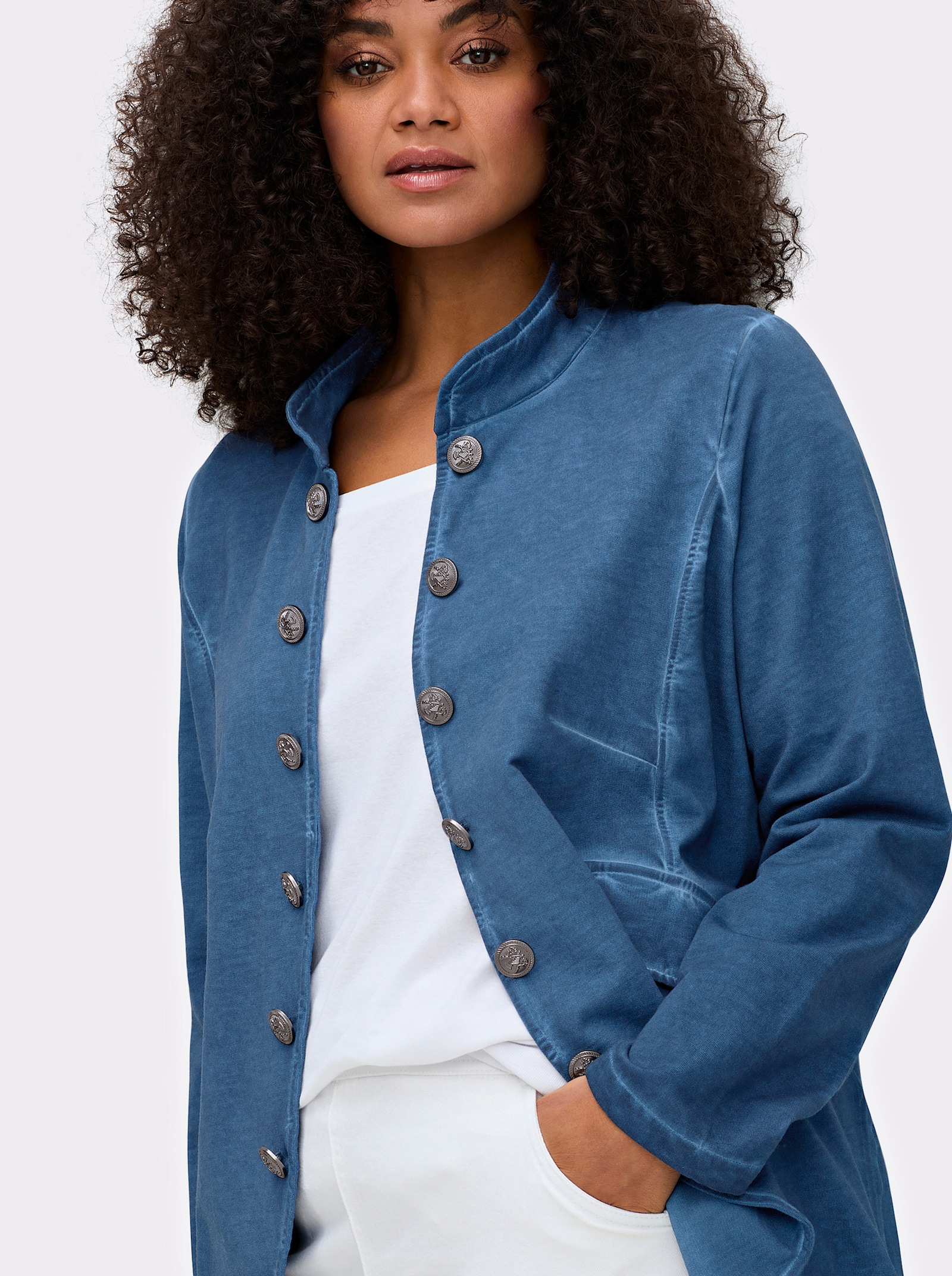 Sweatjacke in Oil-dyed-Optik - jeansblau