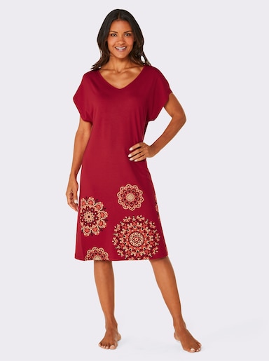 feel good Sommerkleid mit platziertem Druck am Saum - rot-schwarz