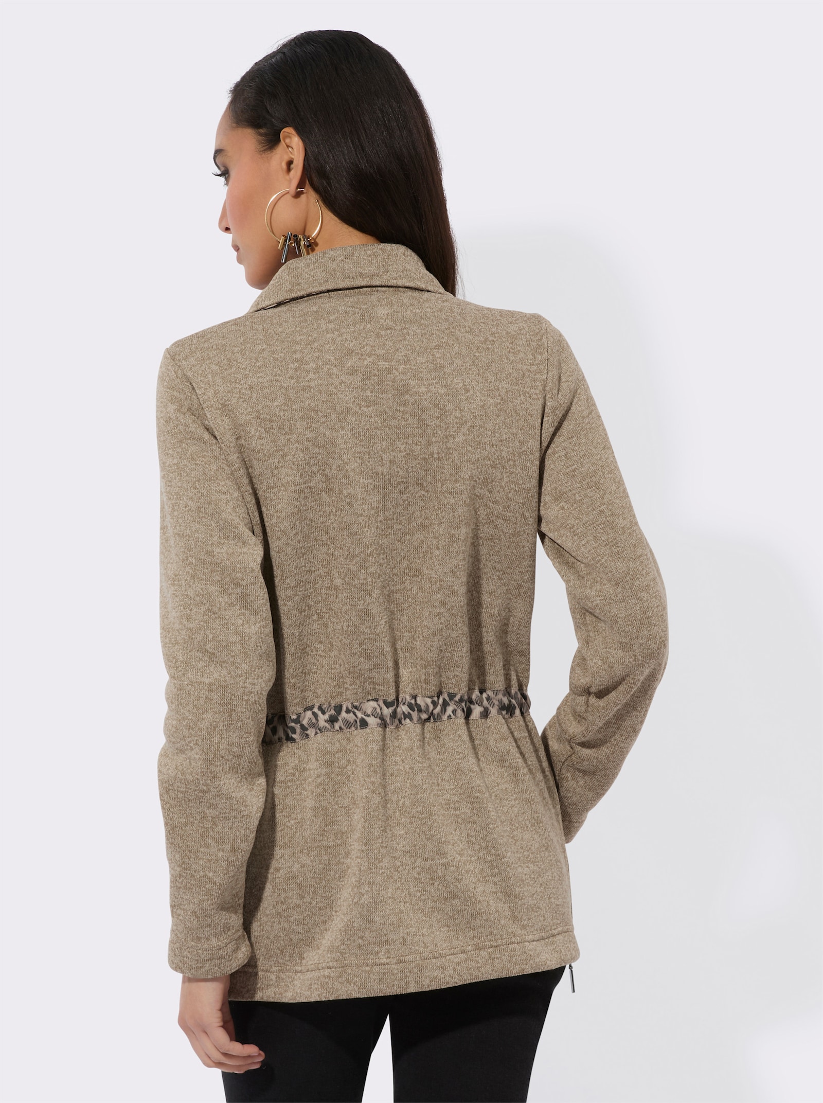 Strickfleecejacke mit Leo-Akzenten - sand-graphit