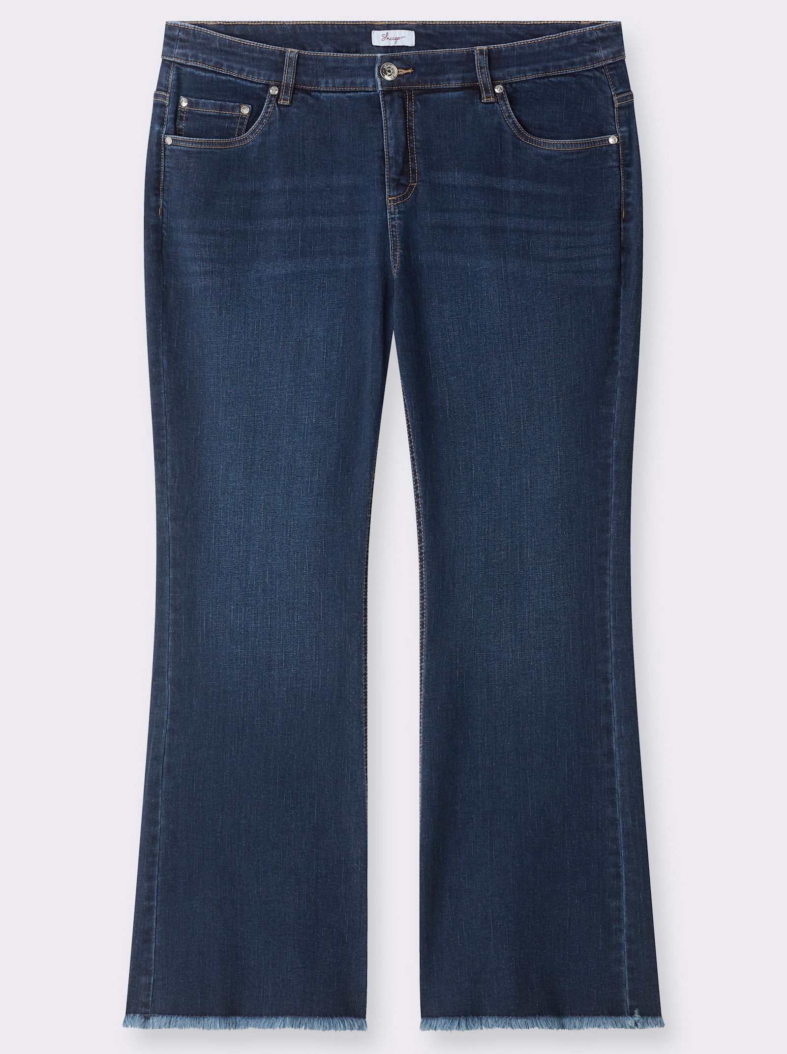 sheego Bootcut-Jeans mit Fransensaum - blue-stone-washed