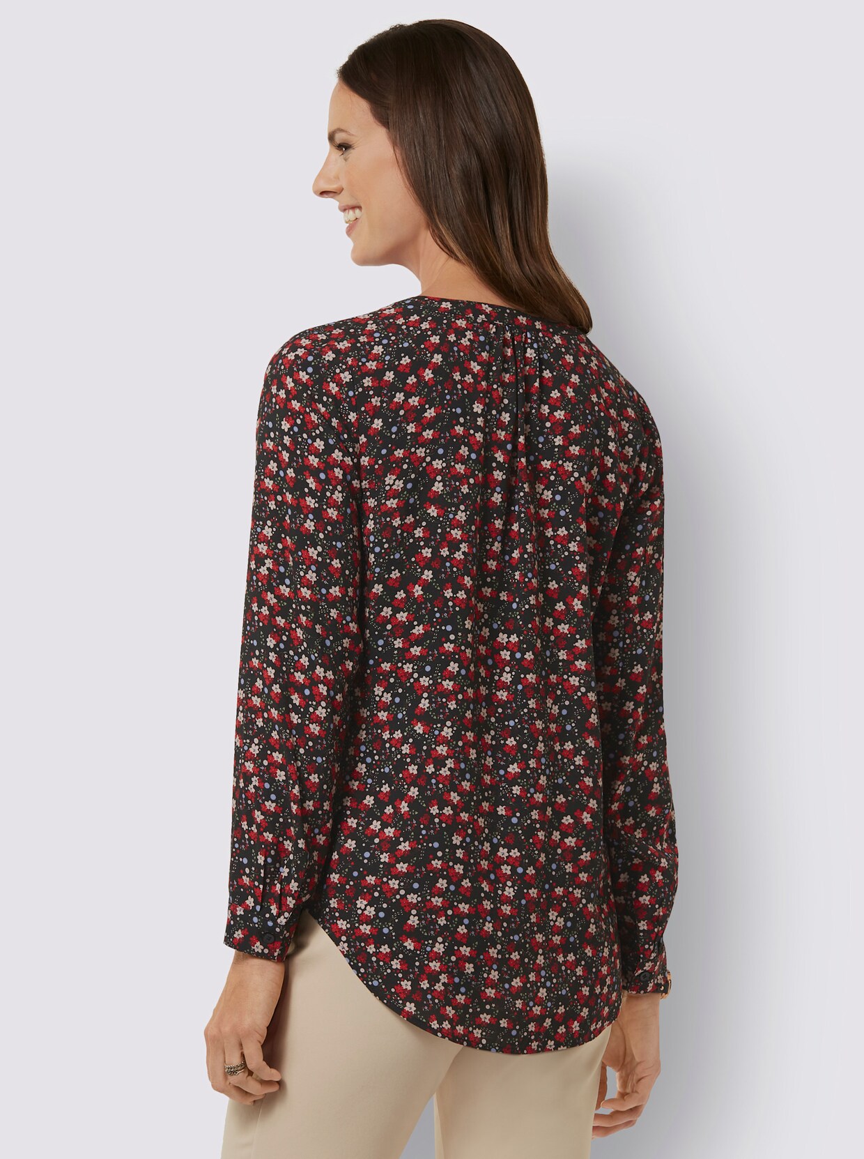 Druckbluse - rot-puder-bedruckt
