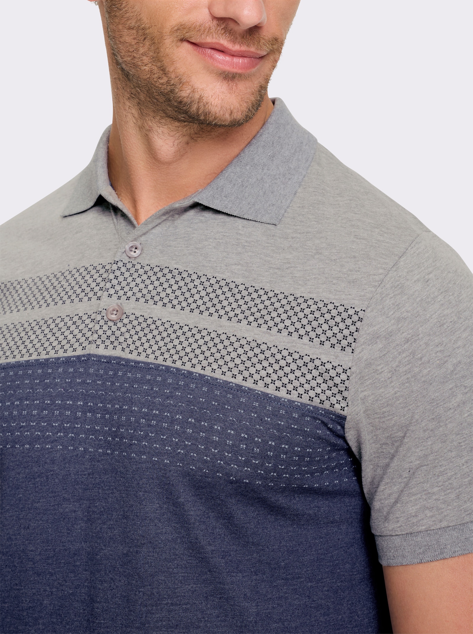 Marco Donati Kurzarmshirt mit Kontrast-Dessin - grau-rauchblau-meliert