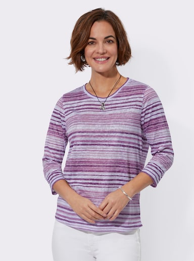 Ringelshirt mit leicht transparenten Partien - orchidee-ecru-bedruckt