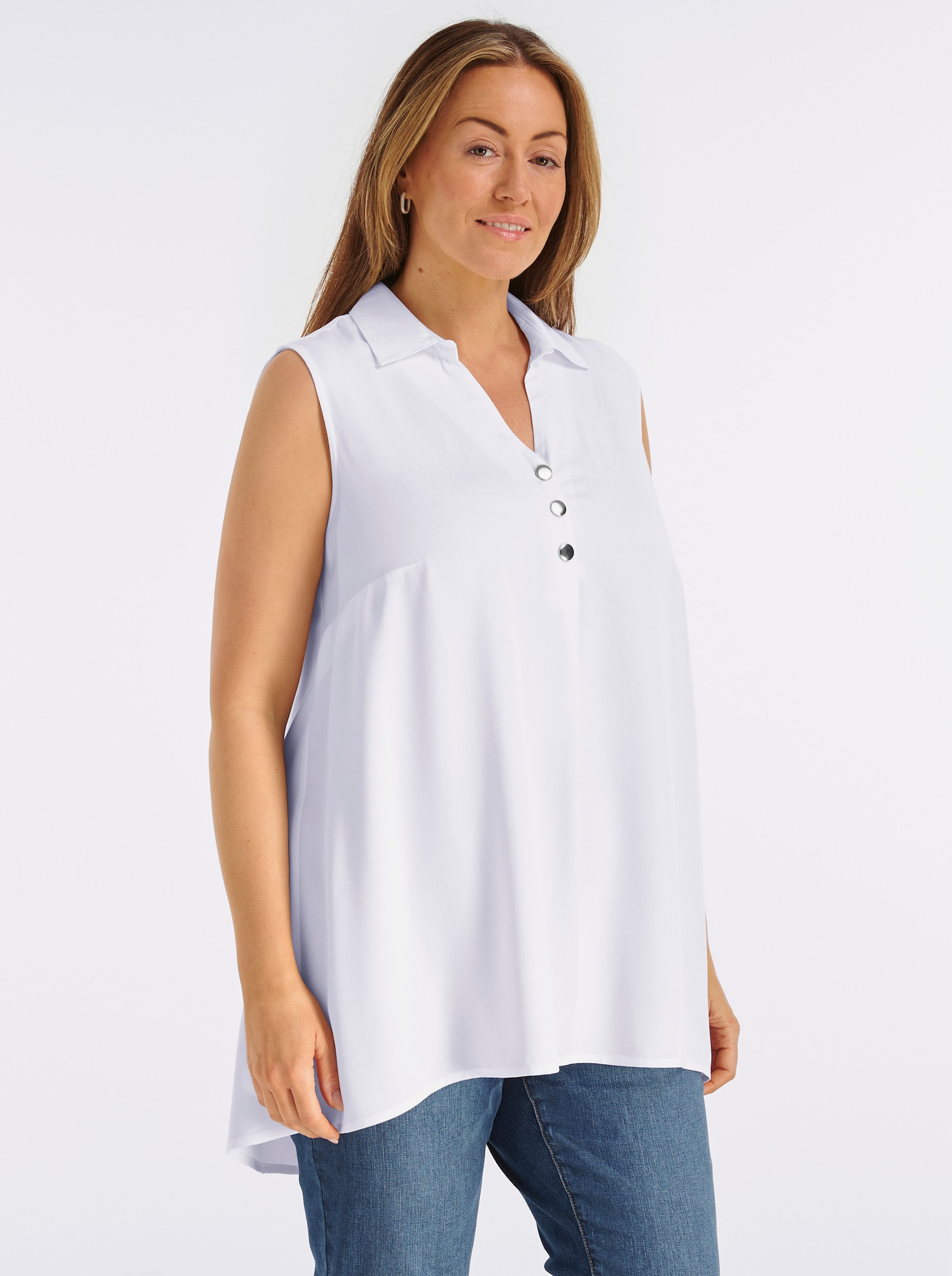 Ärmellose Bluse mit Zierknopfleiste - ecru