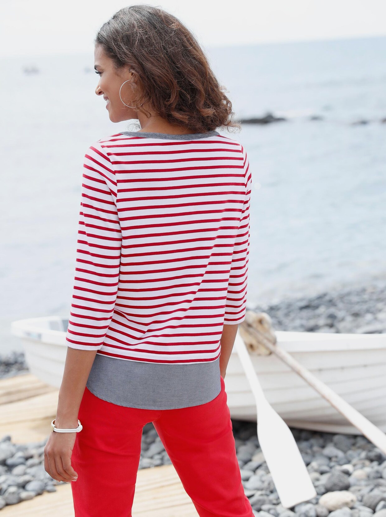 2-in-1-shirt - wit/rood gestreept