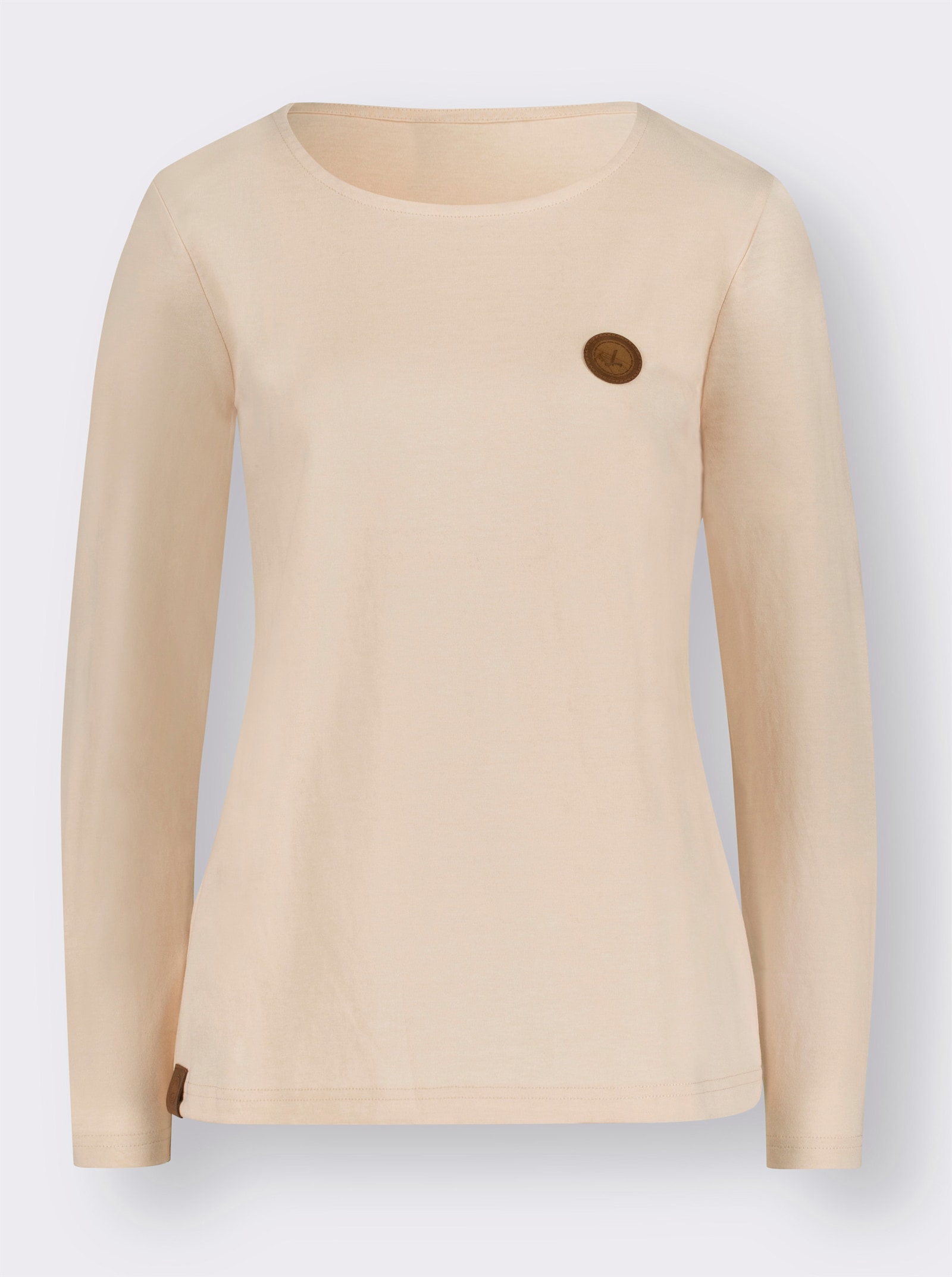 Longsleeve mit paspeliertem Rundhals-Ausschnitt - elfenbein