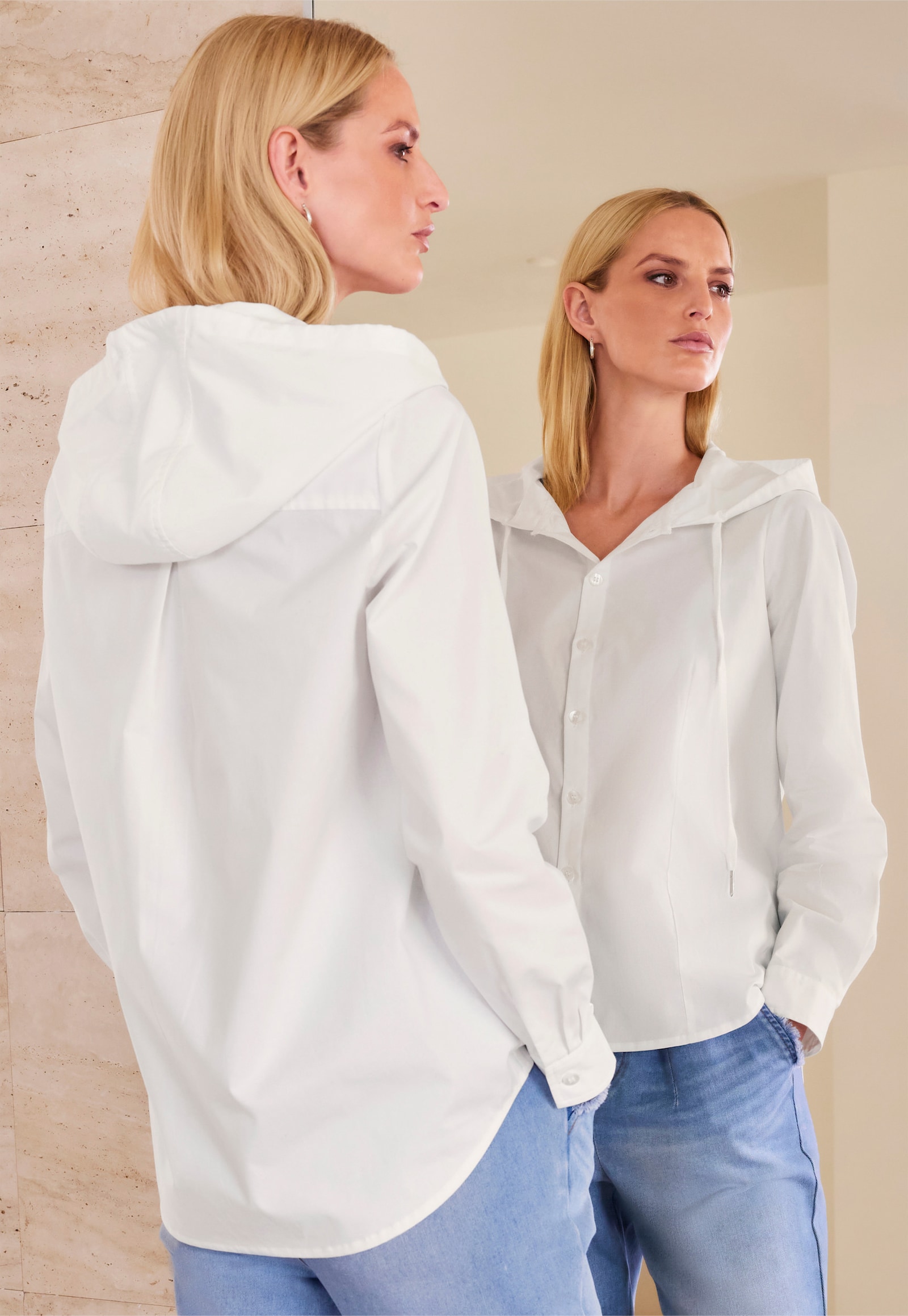 heine Langarm-Bluse mit Kapuze - weiß