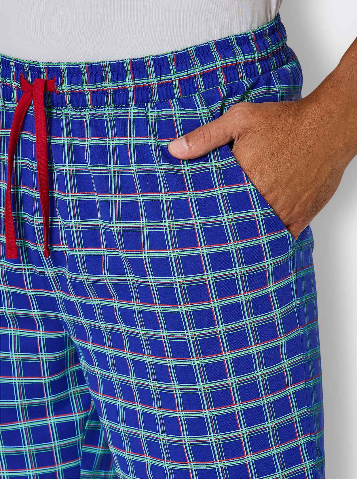 wäschepur men Hose kurz - royalblau-kirsche-kariert
