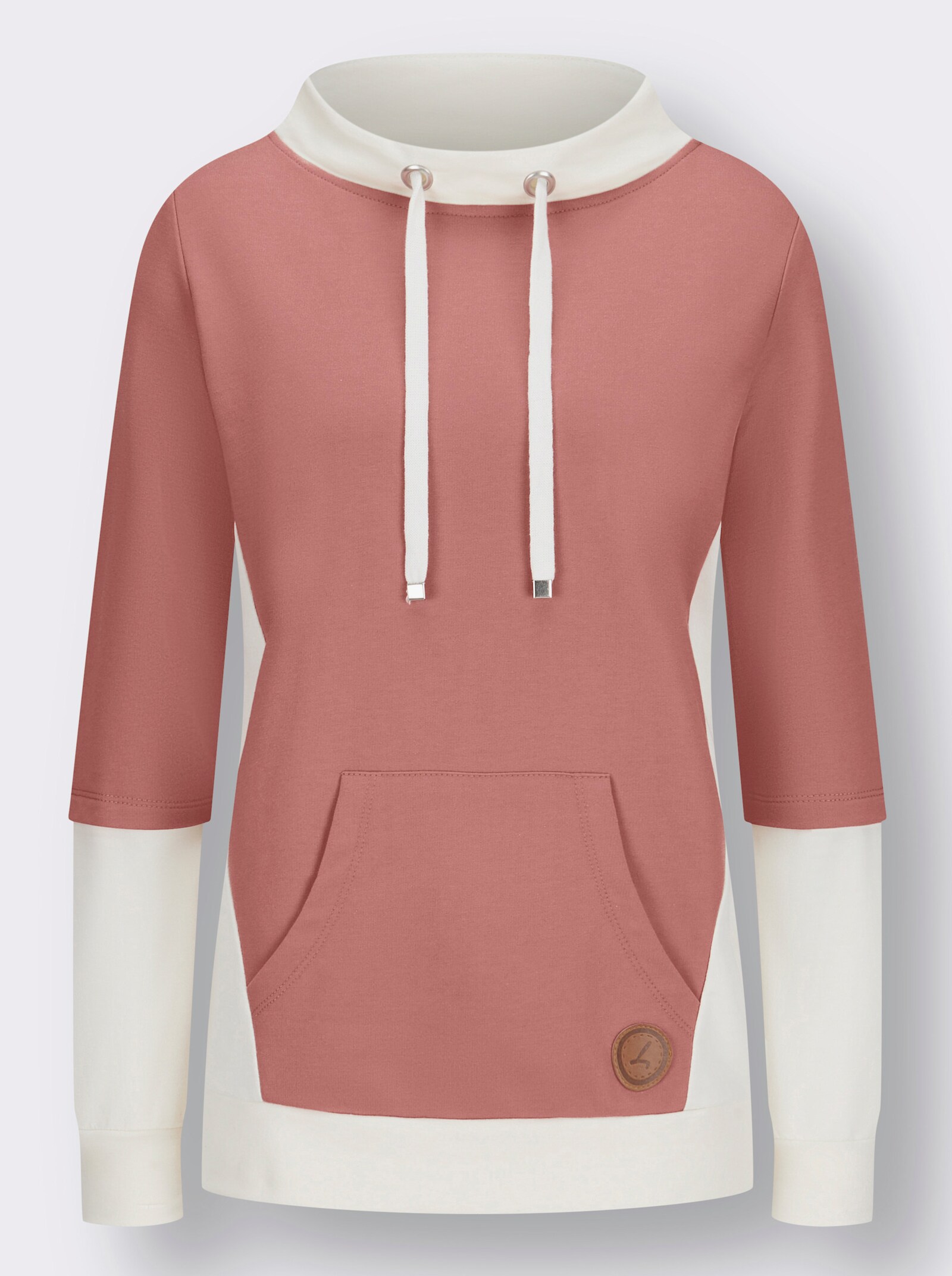 Langarmshirt mit Känguru-Tasche - rosenholz-champagner