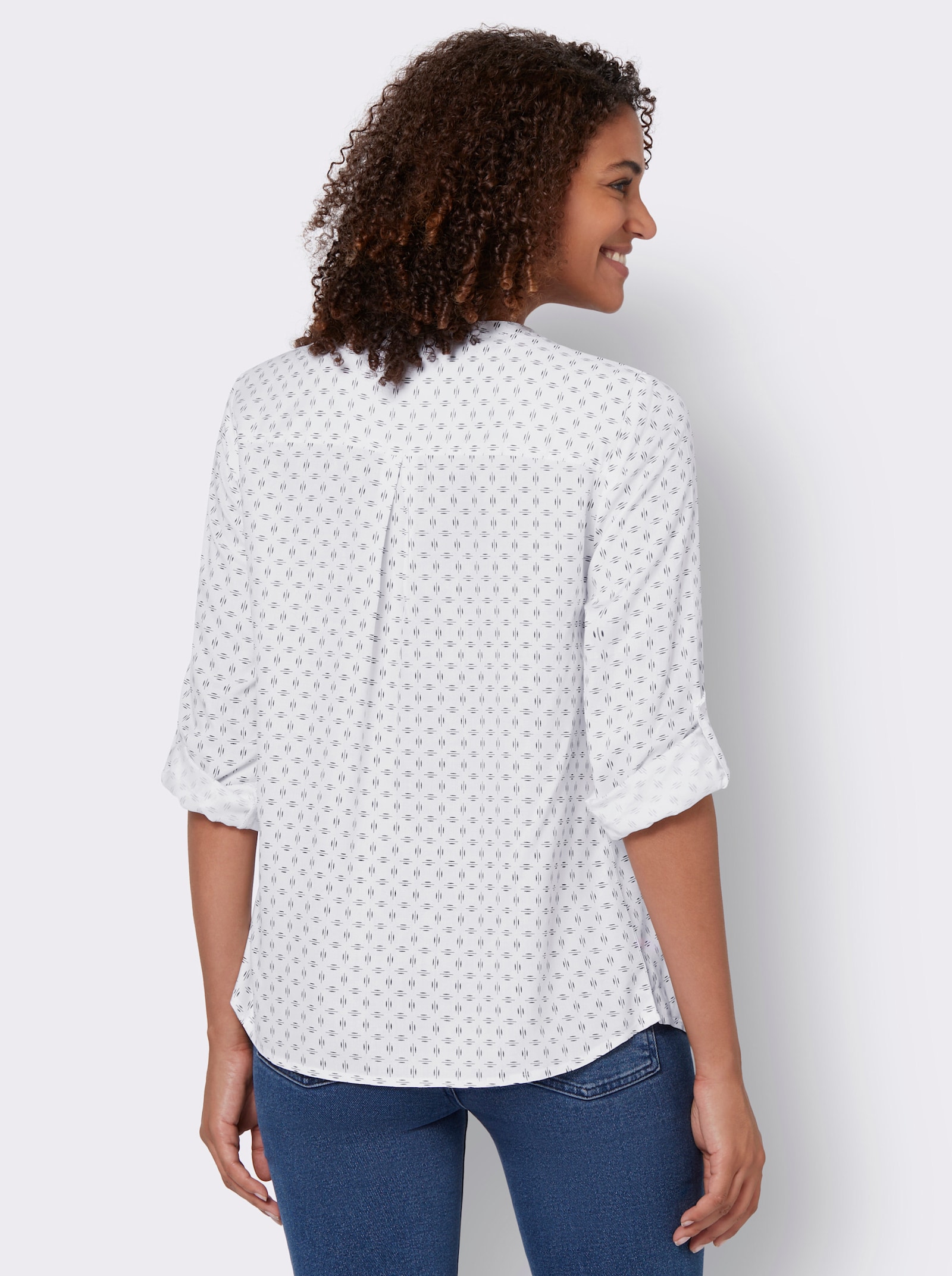 Schlupf-Bluse mit Minimal-Muster - weiß-marine-bedruckt