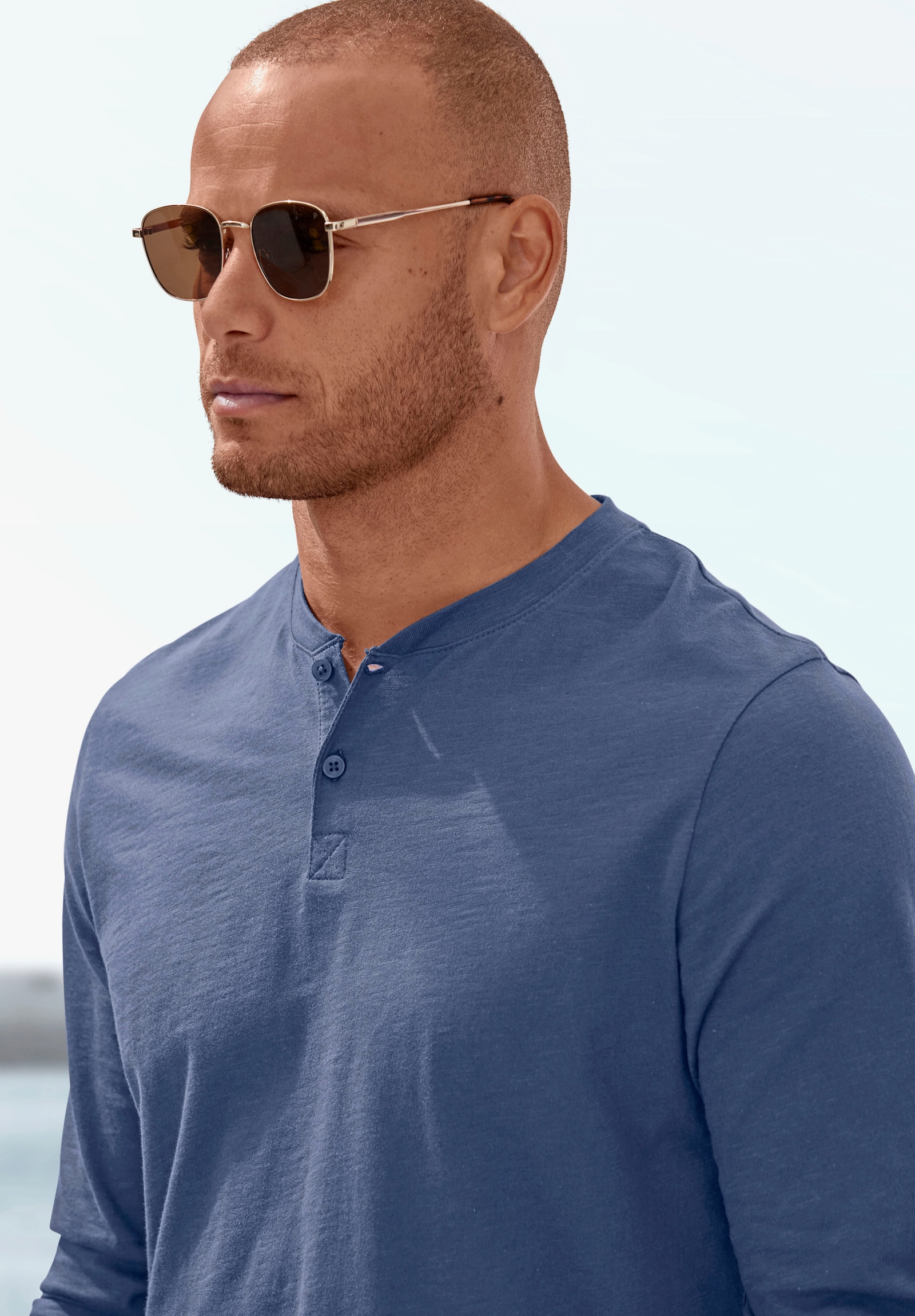 H.I.S Langarmshirt - khaki / blau