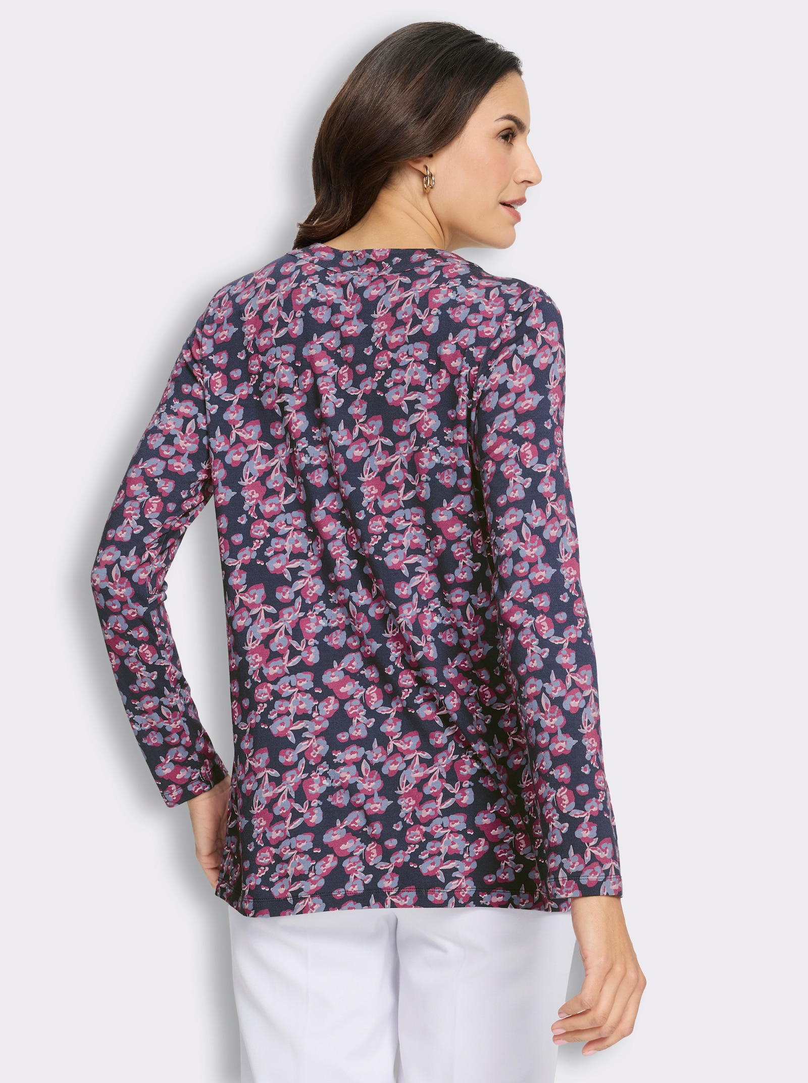 Tunikashirt in A-Linie, mit Blümchen-Dessin - marine-erika-bedruckt