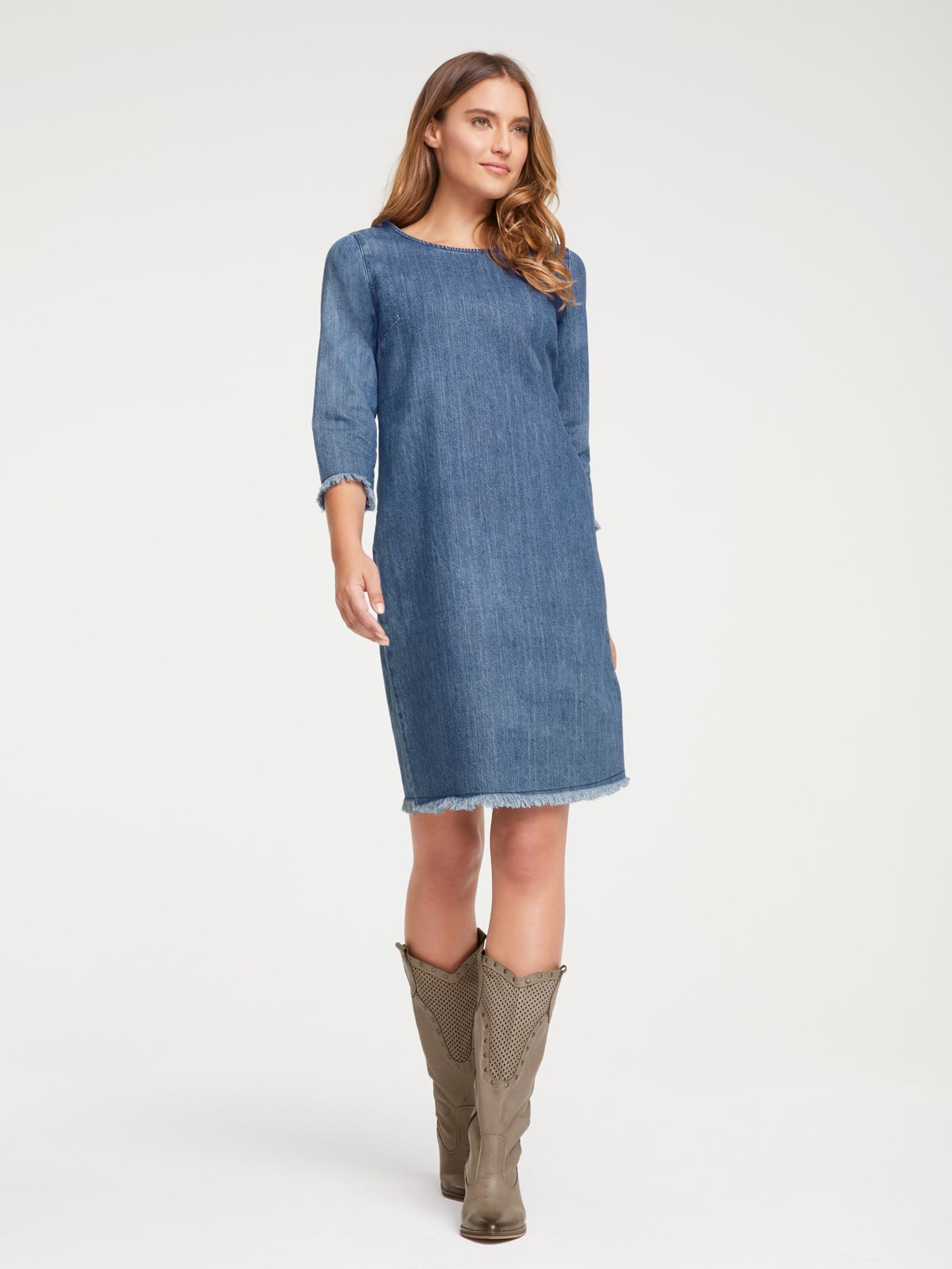 Designer Denim Jurk met franjes van Modehuis Linea Tesini, Blauw-denim, Maat 34