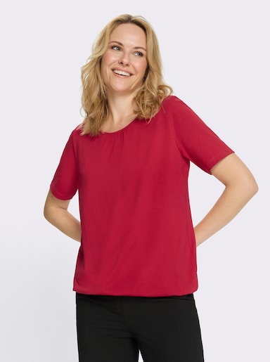 Kurzarmshirt mit gerafftem Ausschnitt - rot